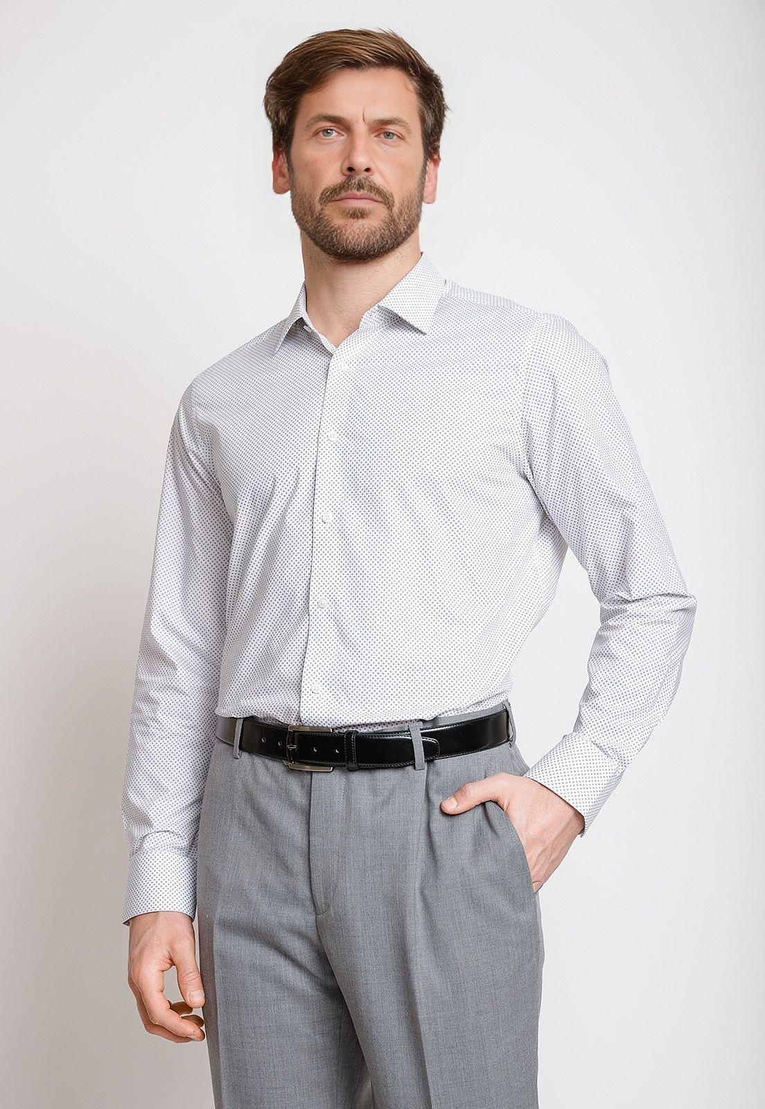 Camisa Formal Hombre Algodón Fantasía Slim Classic Blanco-0