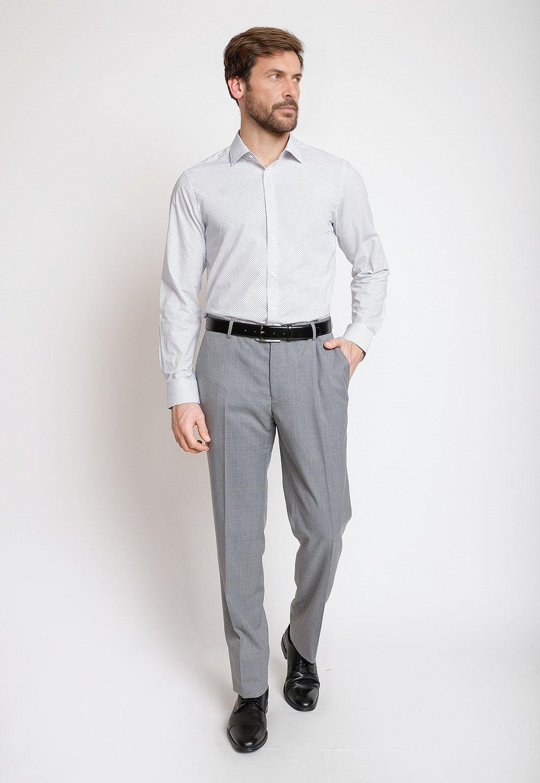 Camisa Formal Hombre Algodón Fantasía Slim Classic Blanco-3