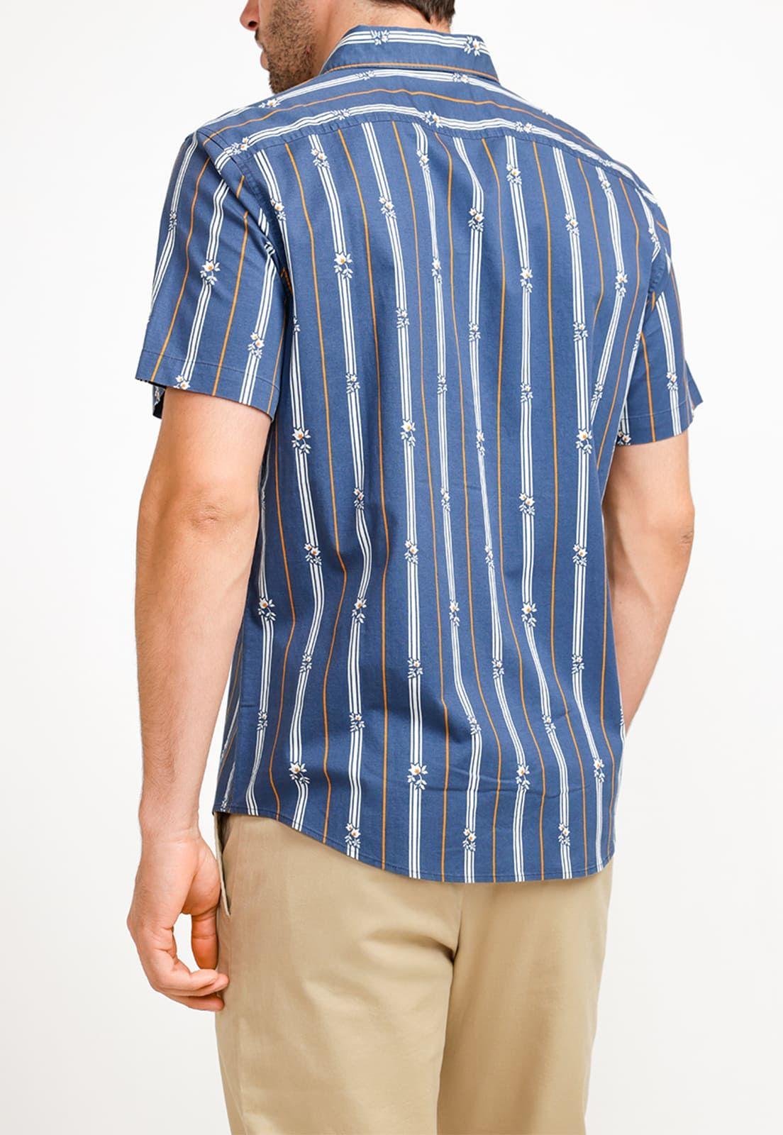 Camisa De Hombre Algodón Estampado Azul-1