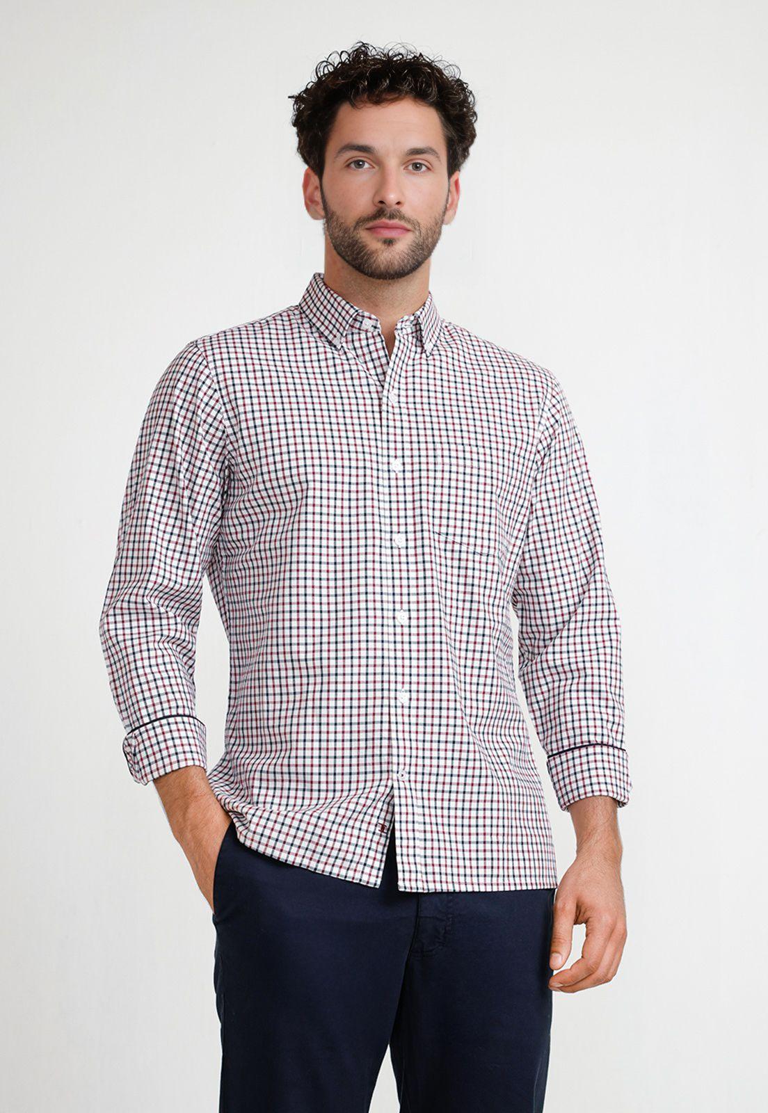 Camisa Cuadros Hombre Bellagio Burdeo-0