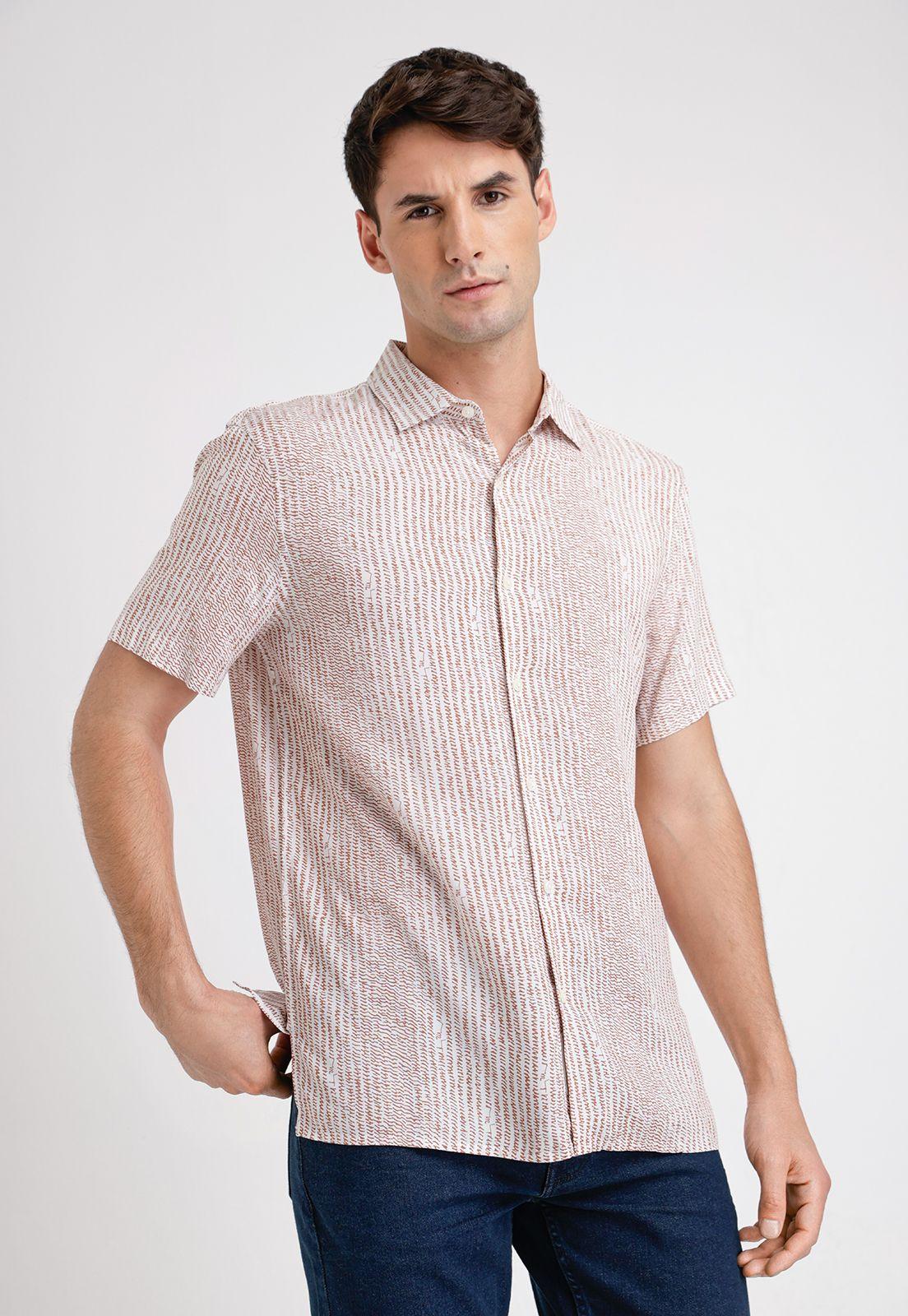 Camisa Hombre Manga Corta Estampada Terracota-0