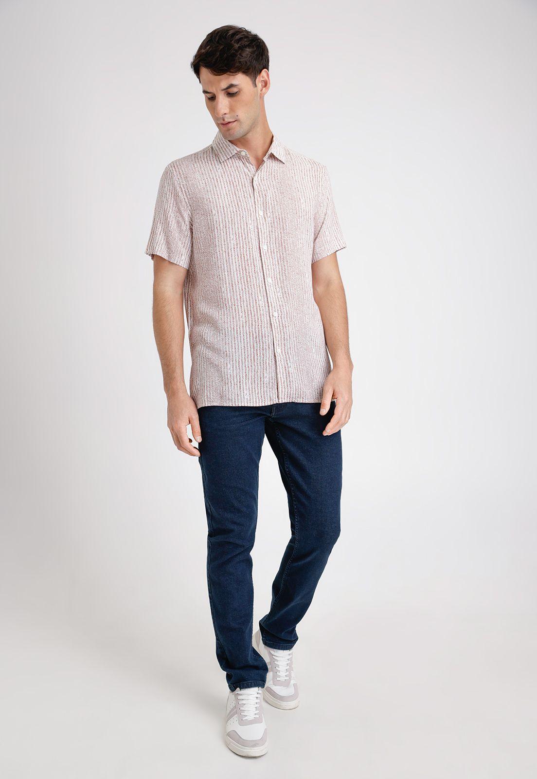 Camisa Hombre Manga Corta Estampada Terracota-3