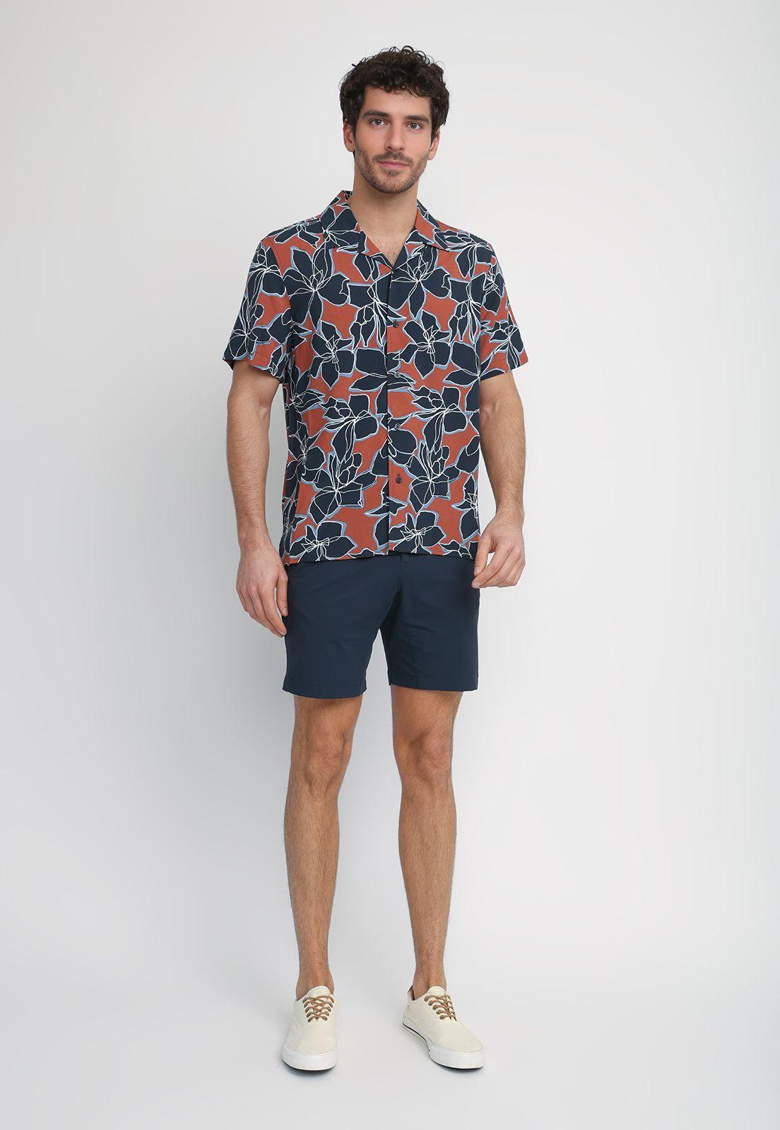 Camisa Hombre Manga Corta Estampada Terracota-0