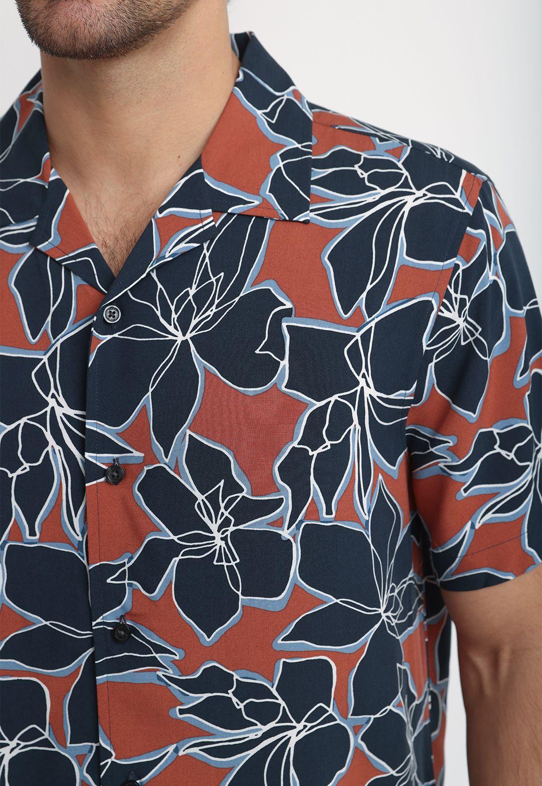 Camisa Hombre Manga Corta Estampada Terracota-2