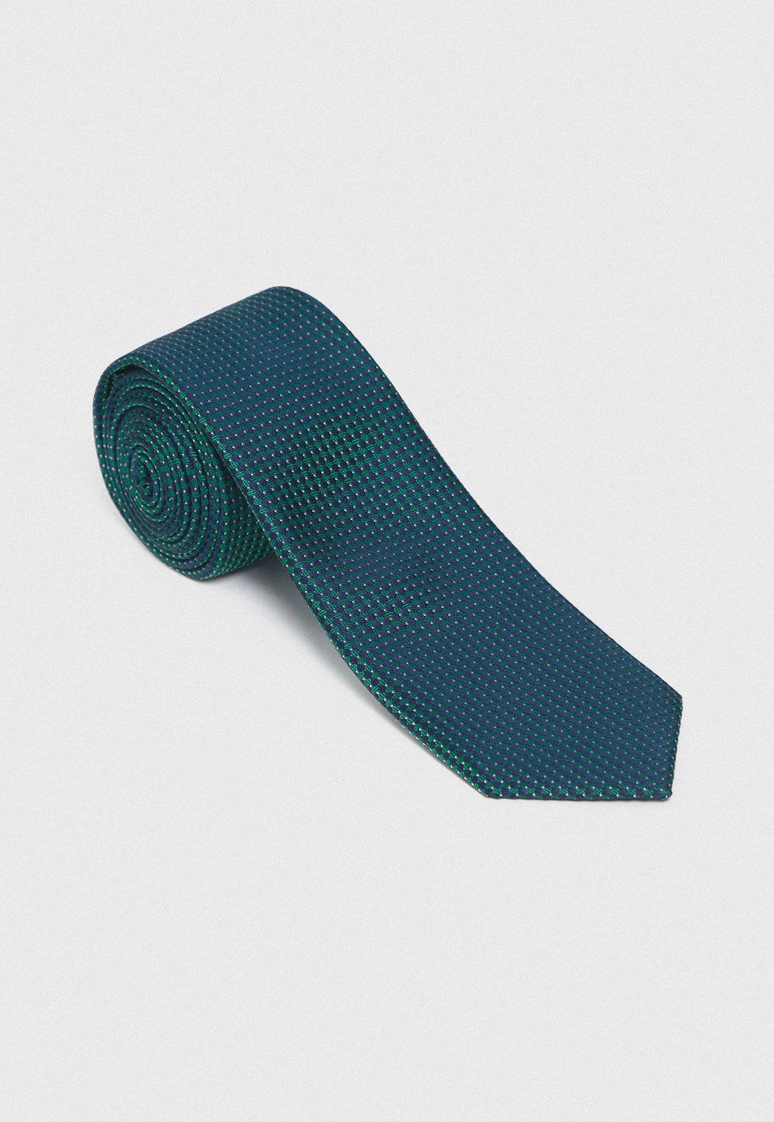 Corbata Formal Hombre Mezcla Seda Algodón Microdiseño Executive Verde-0