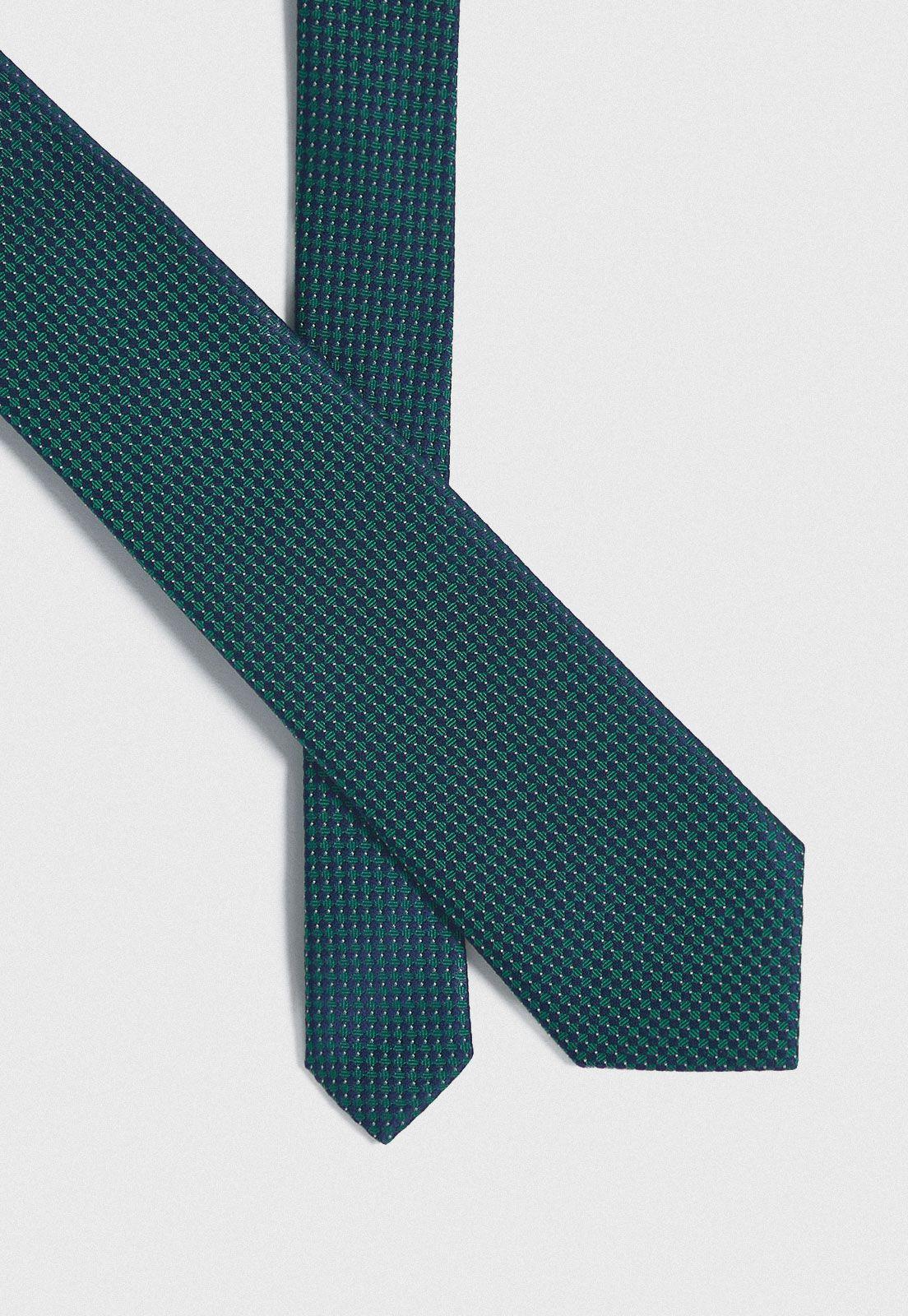 Corbata Formal Hombre Mezcla Seda Algodón Microdiseño Executive Verde-1