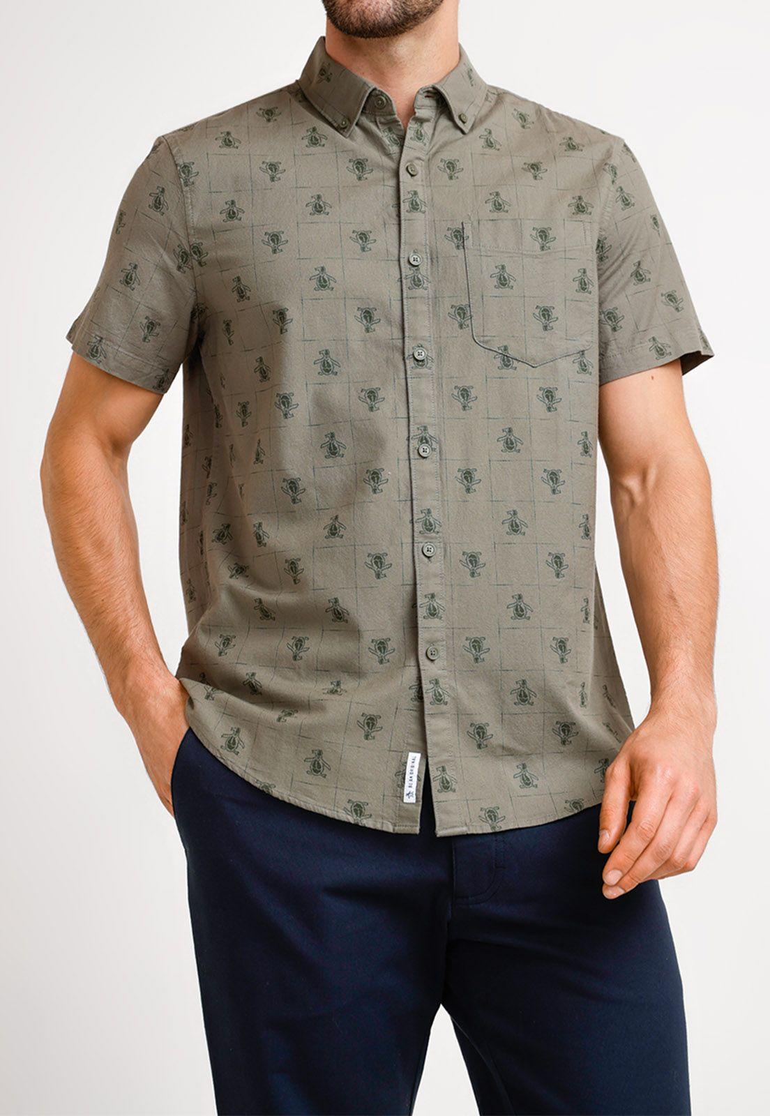 Camisa De Hombre Algodón Estampado Militar-0