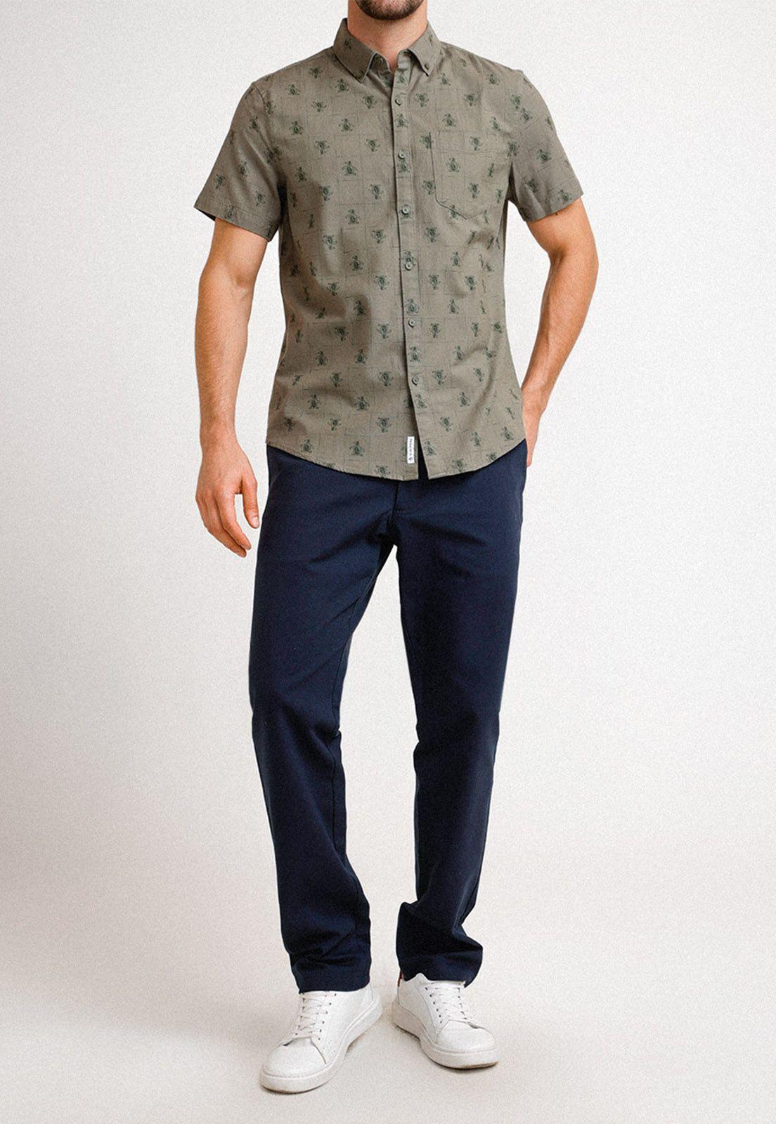 Camisa De Hombre Algodón Estampado Militar-3