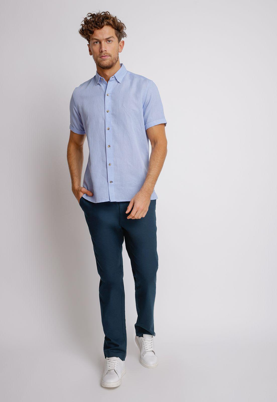 Camisa Manga Corta hombre Slim Fit Boris Algodón Celeste-3