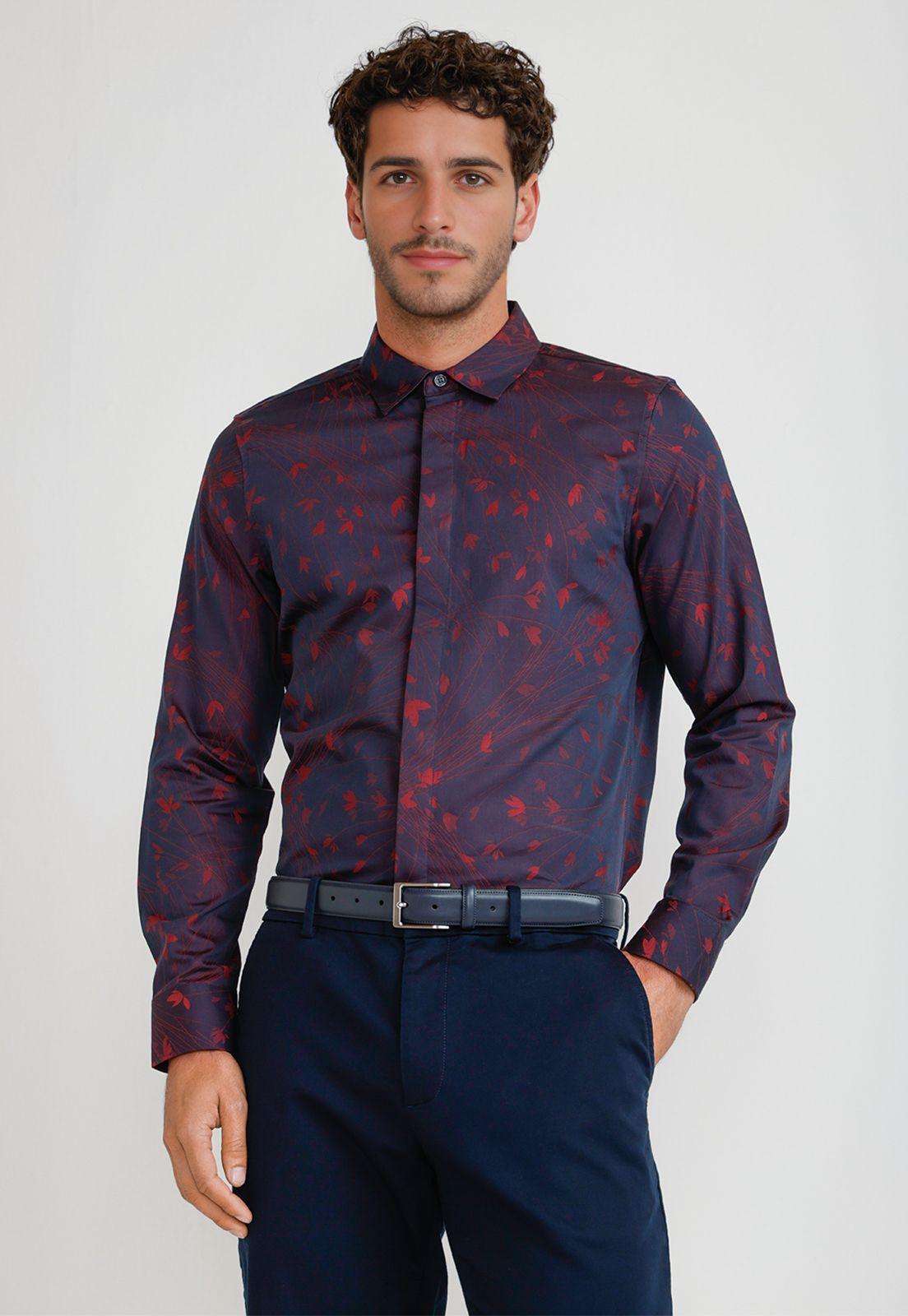 Camisa Hombre Jacquard Navy Jacquard Shirt-0
