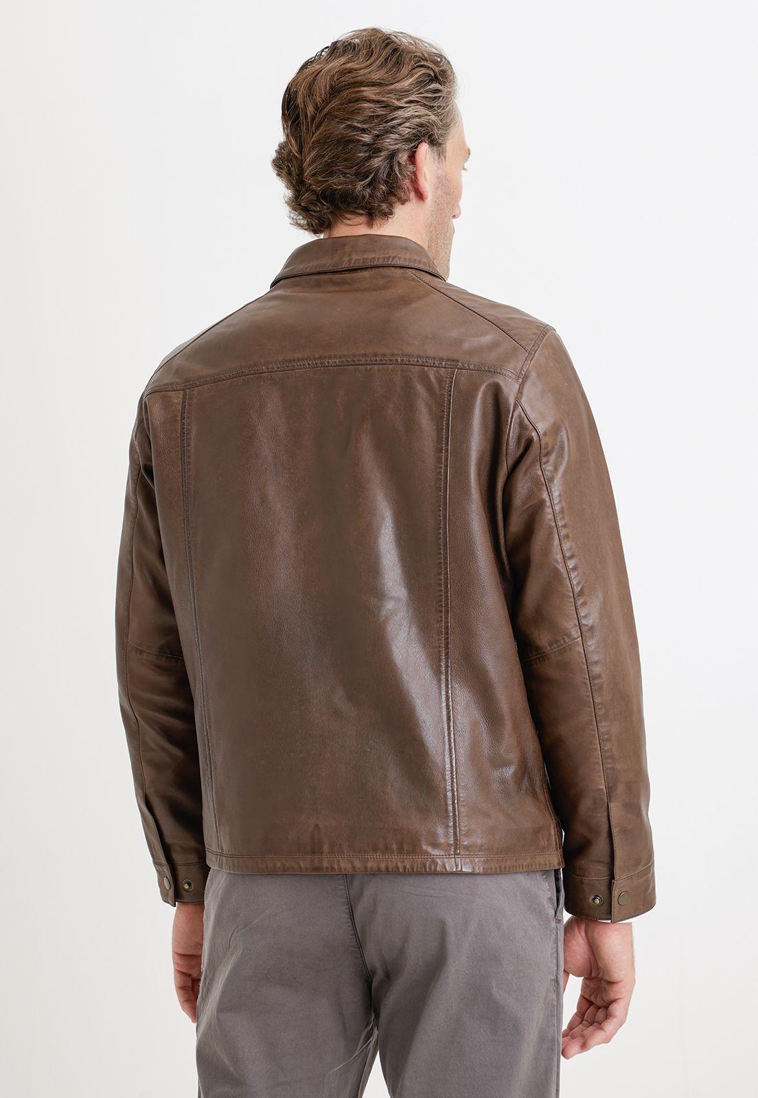 Chaqueta Hombre Cuero Liso Slim Aaron Café-1