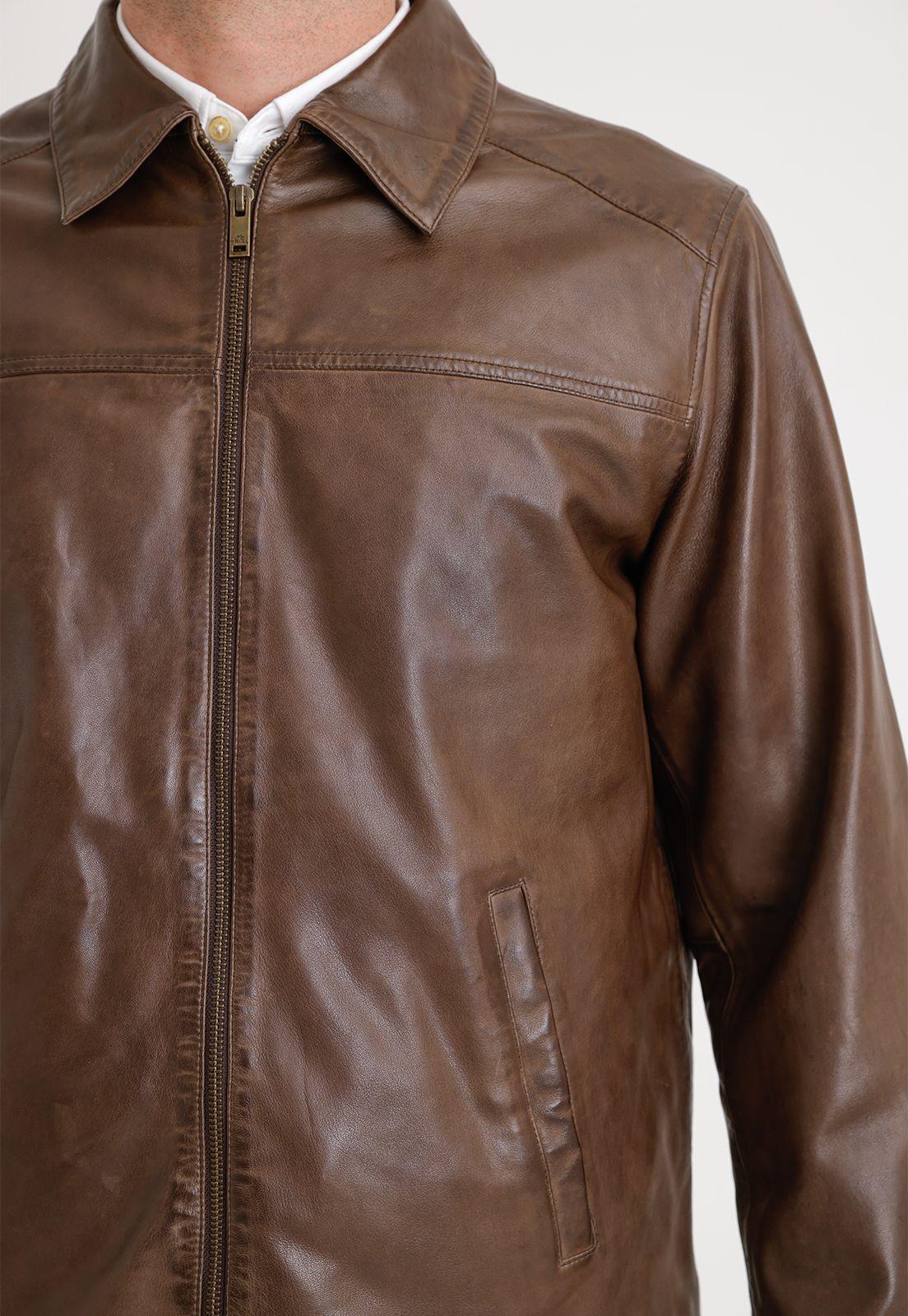 Chaqueta Hombre Cuero Liso Slim Aaron Café-2