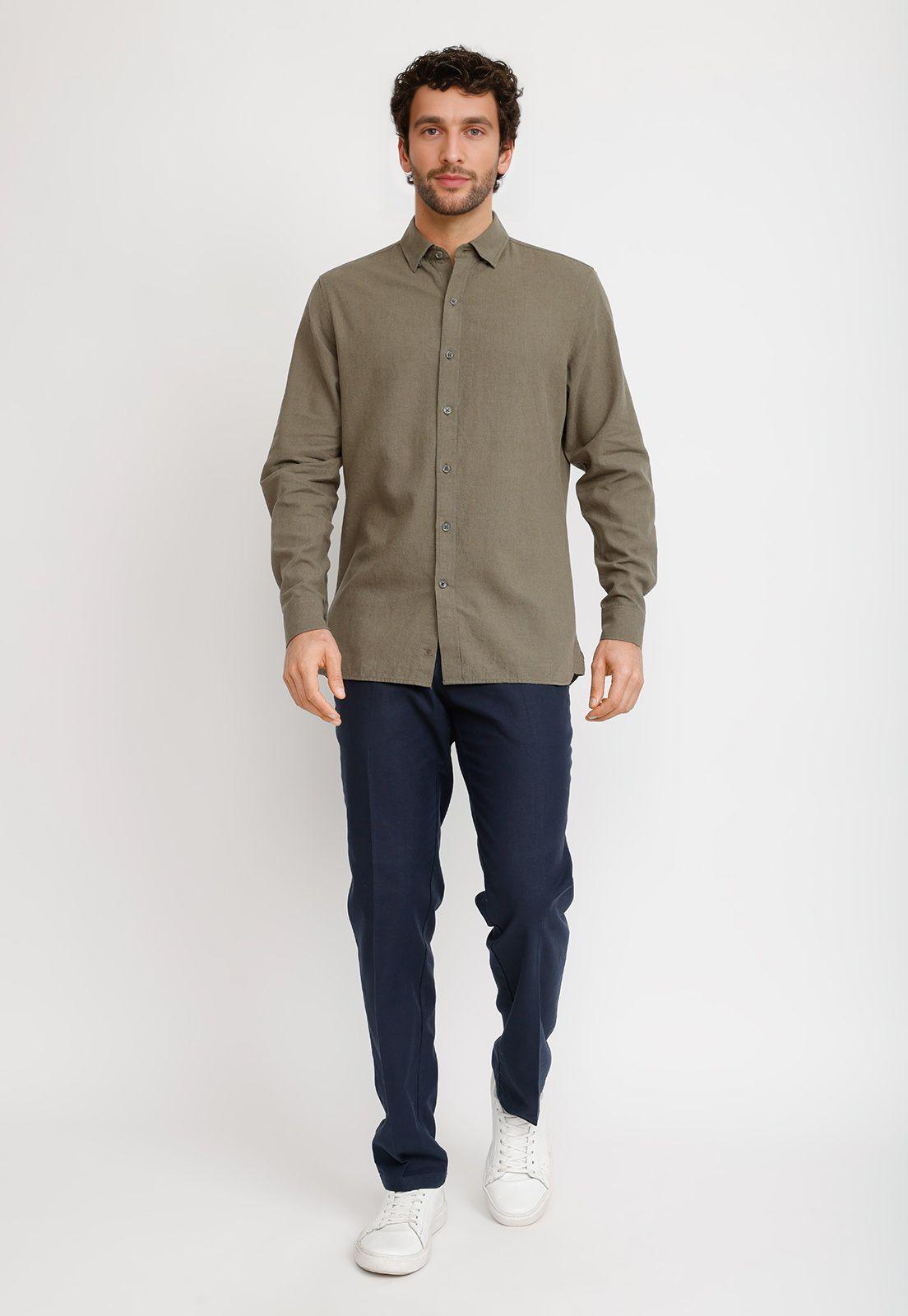 Camisa Lino Algodón Braulio Verde-5