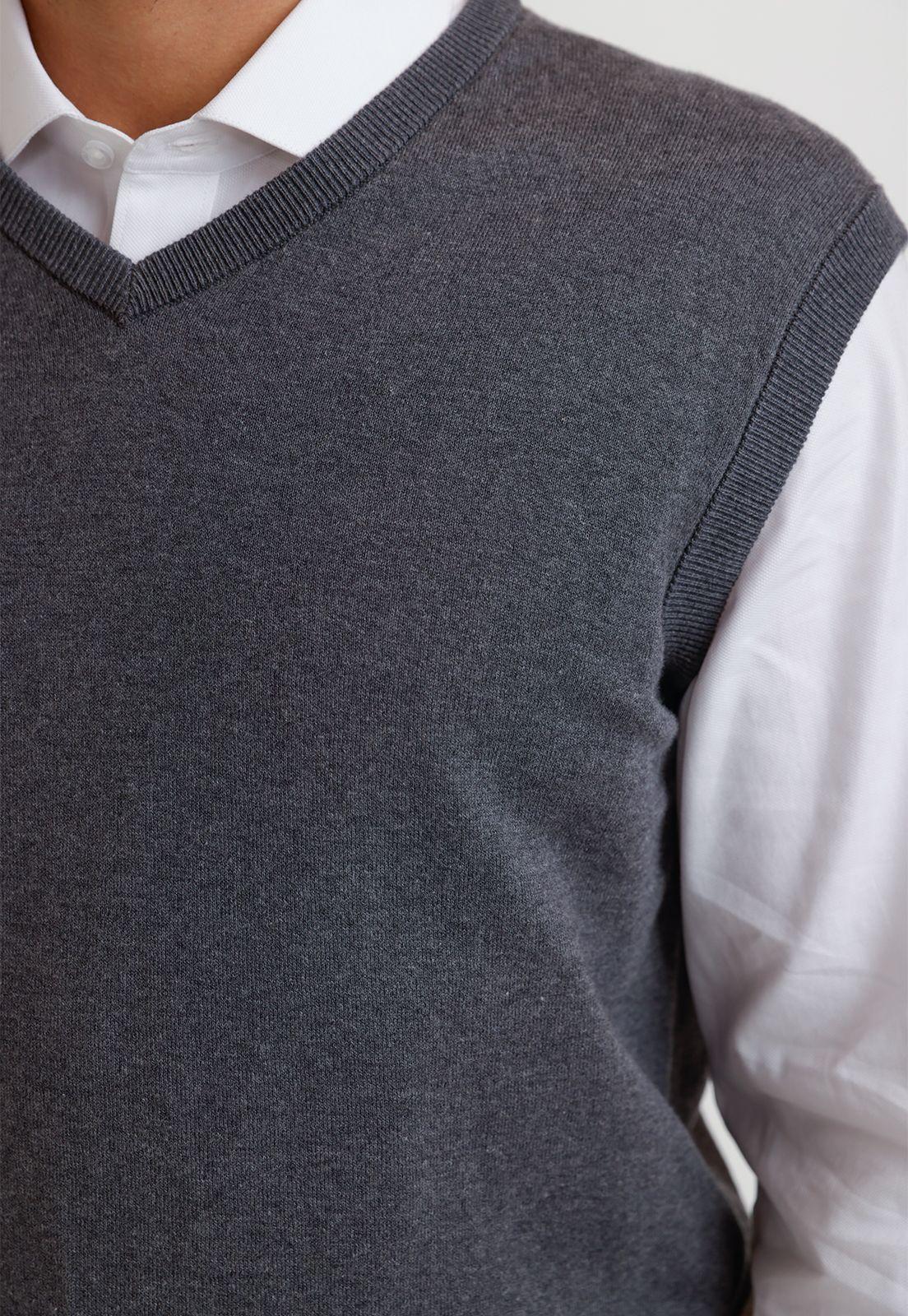 Sweater Cuello V Sin Mangas Lana Seda Gris-2