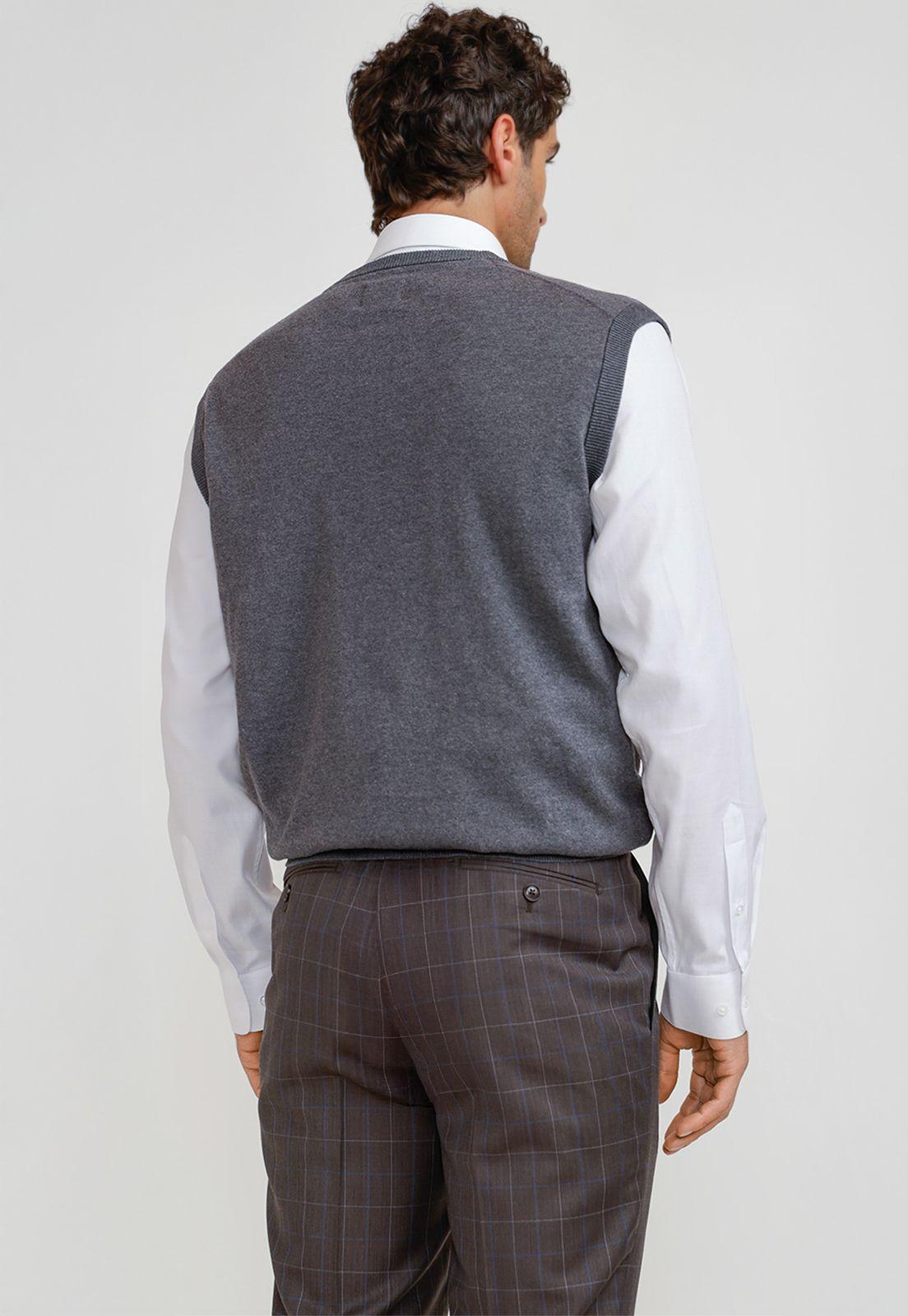 Sweater Cuello V Sin Mangas Lana Seda Gris-1