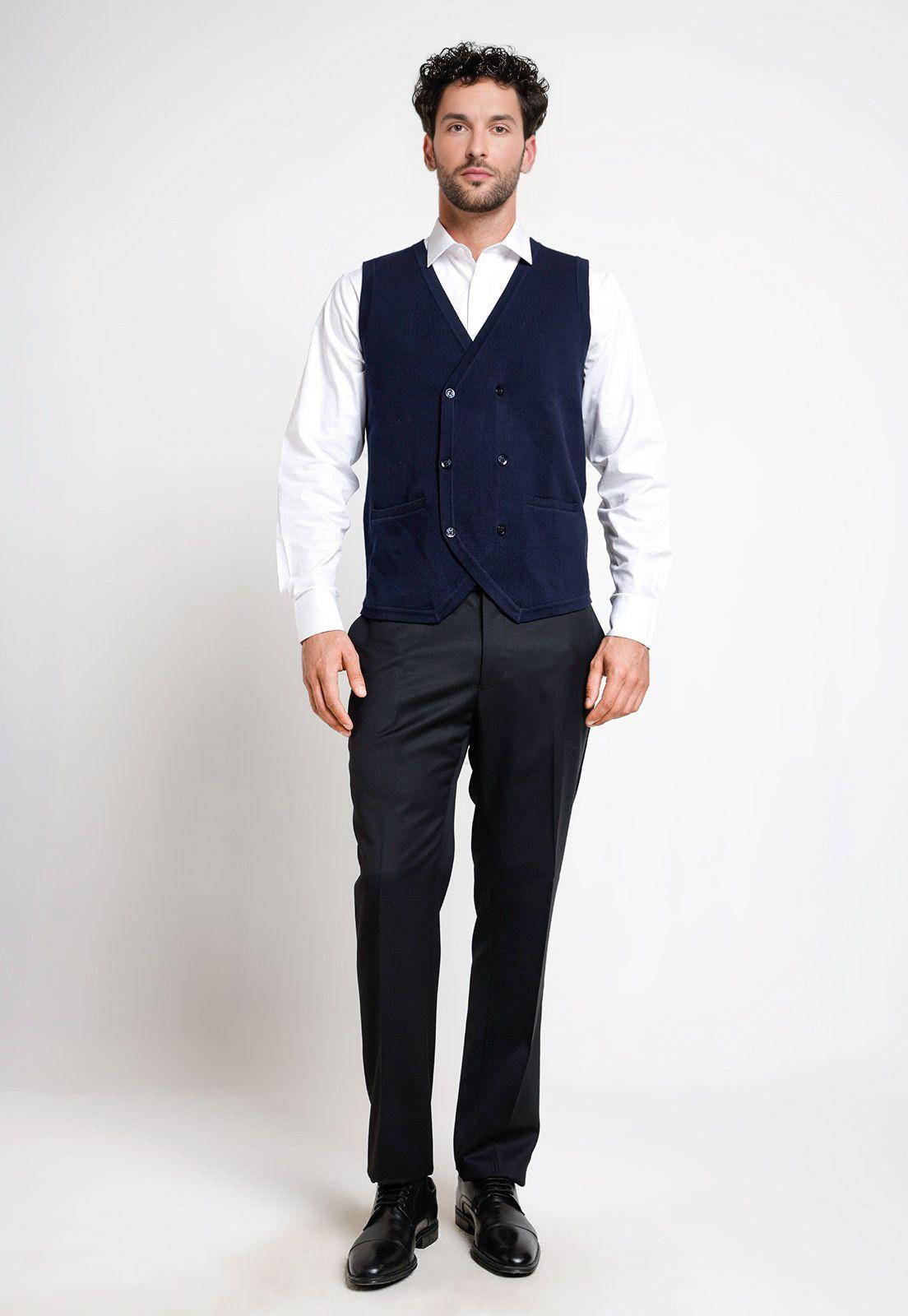 Gillet Tejido Hombre Formal Azul Marino-3