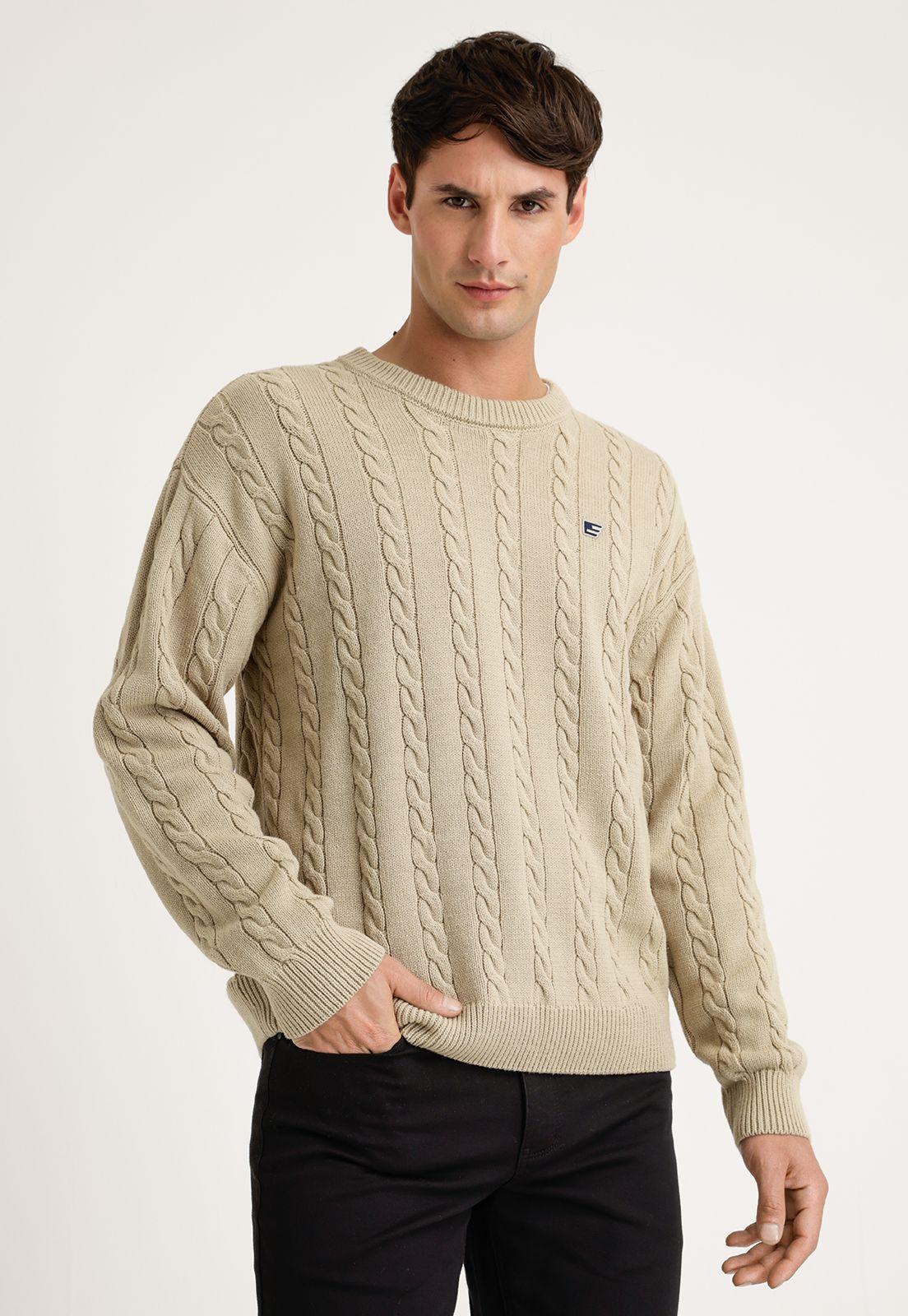 Sweater Hombre Cuello Redondo Beige-0