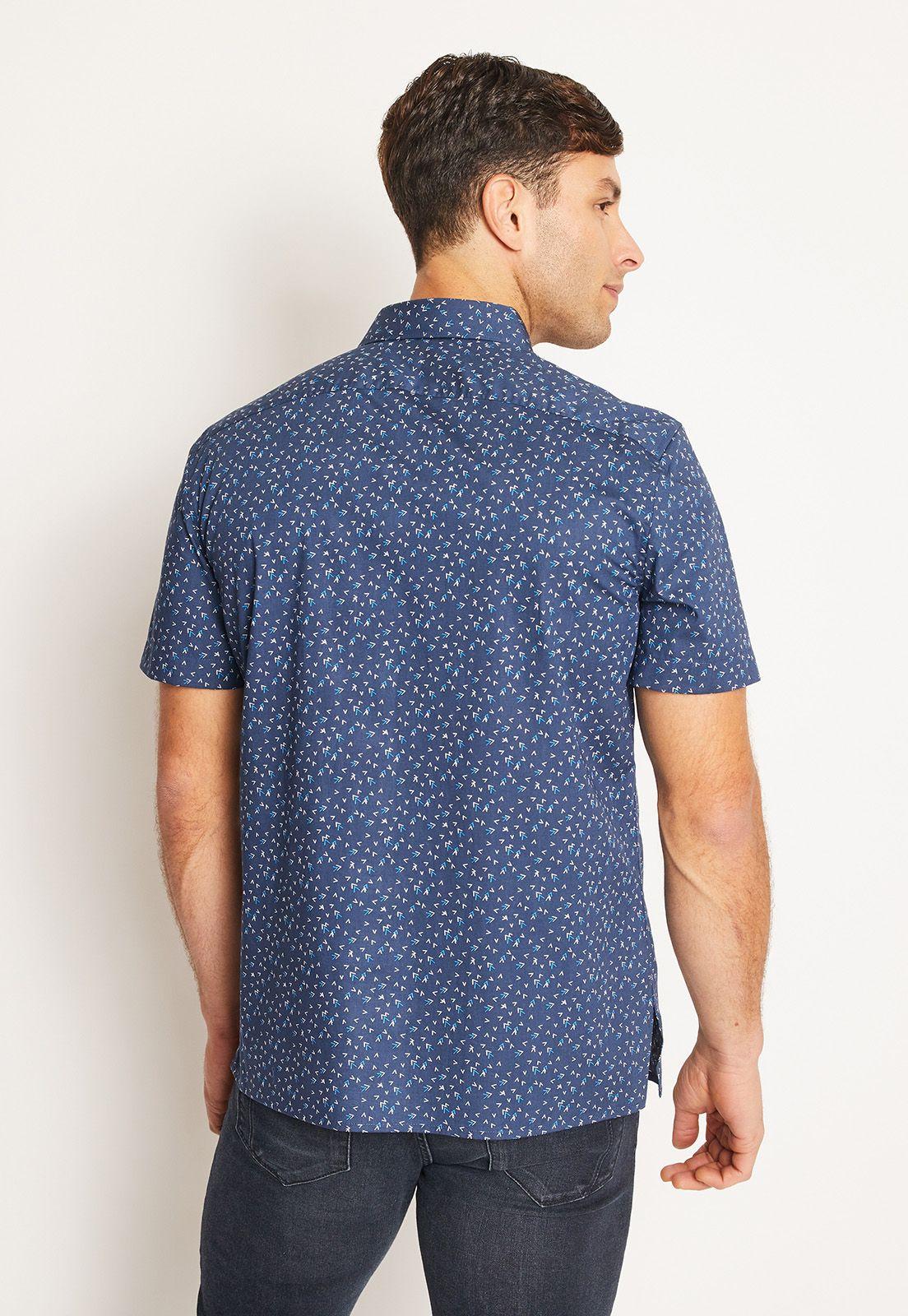 Camisa Hombre Manga Corta Stretch Estampada Azul-1