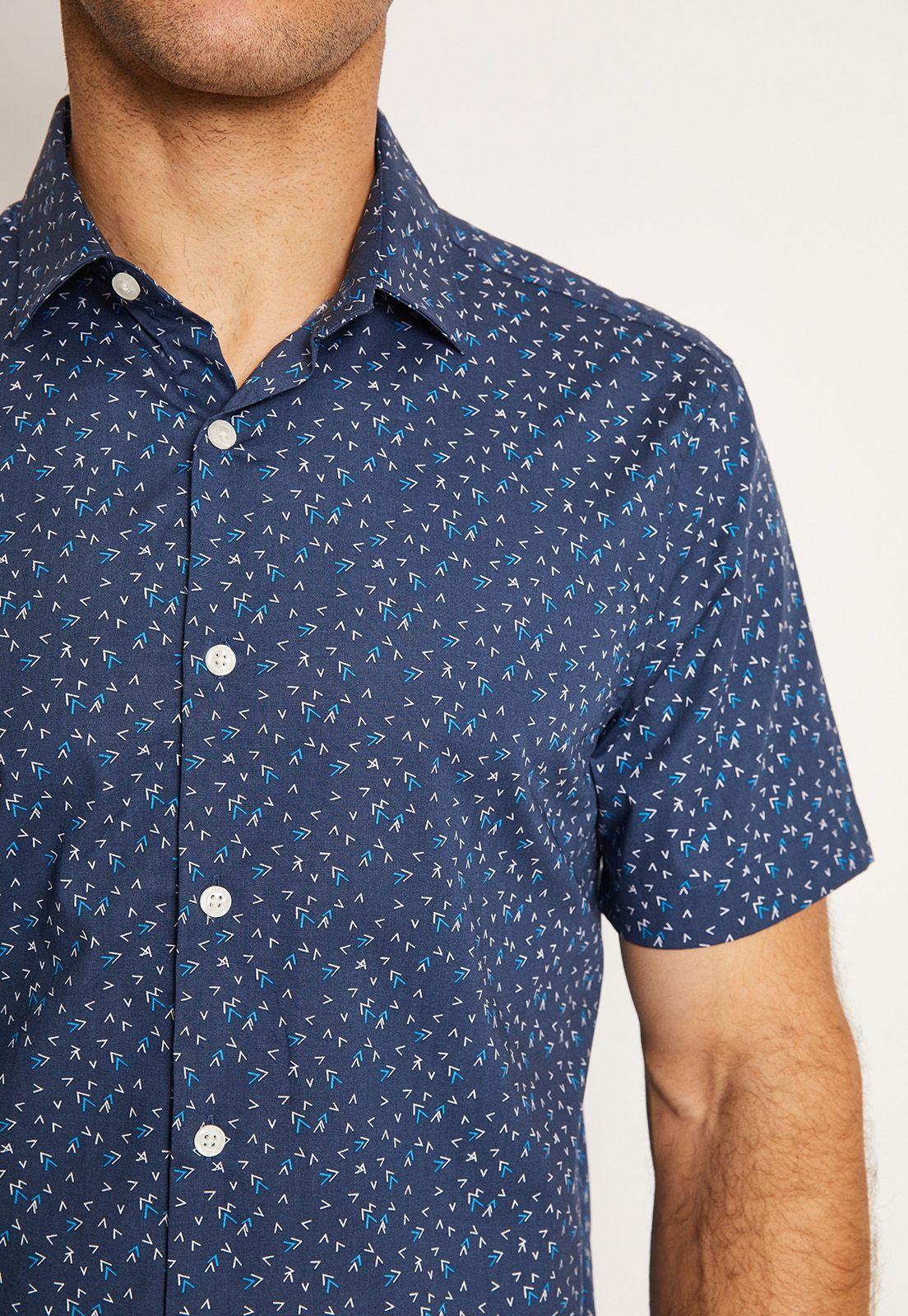 Camisa Hombre Manga Corta Stretch Estampada Azul-2