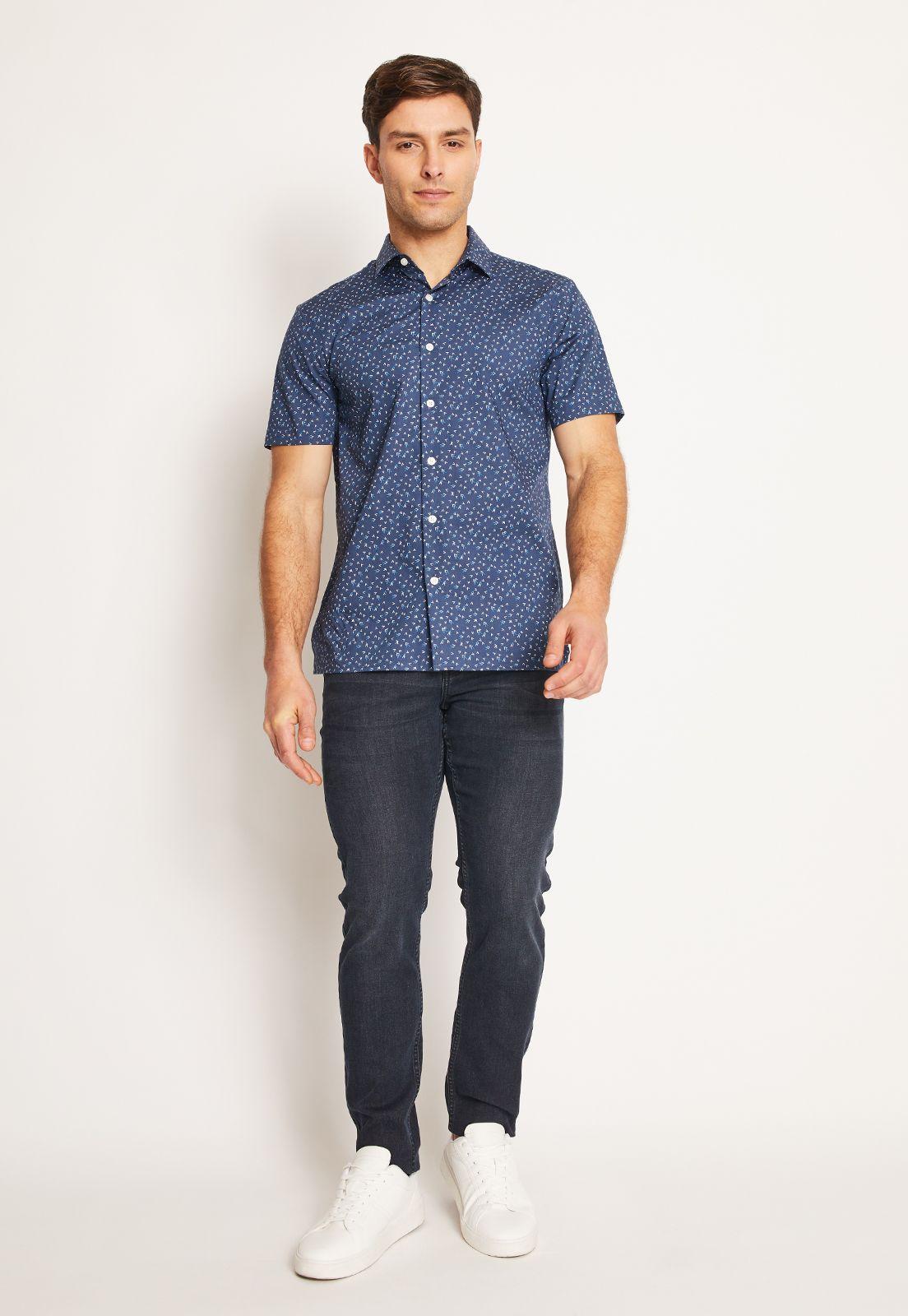 Camisa Hombre Manga Corta Stretch Estampada Azul-3