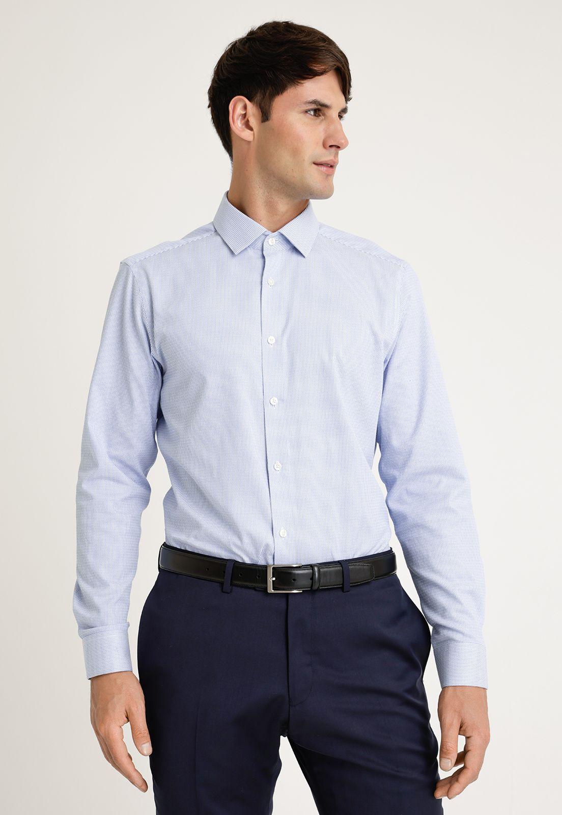 Camisa Hombre Formal Stretch Dobby Azul-0