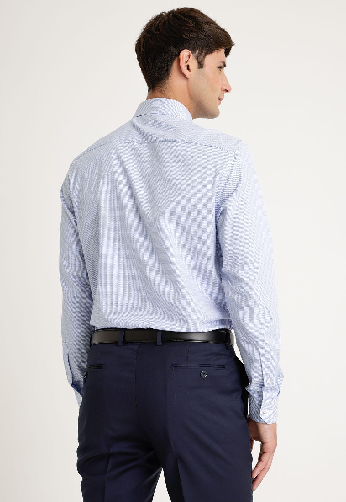 Camisa Hombre Formal Stretch Dobby Azul-1