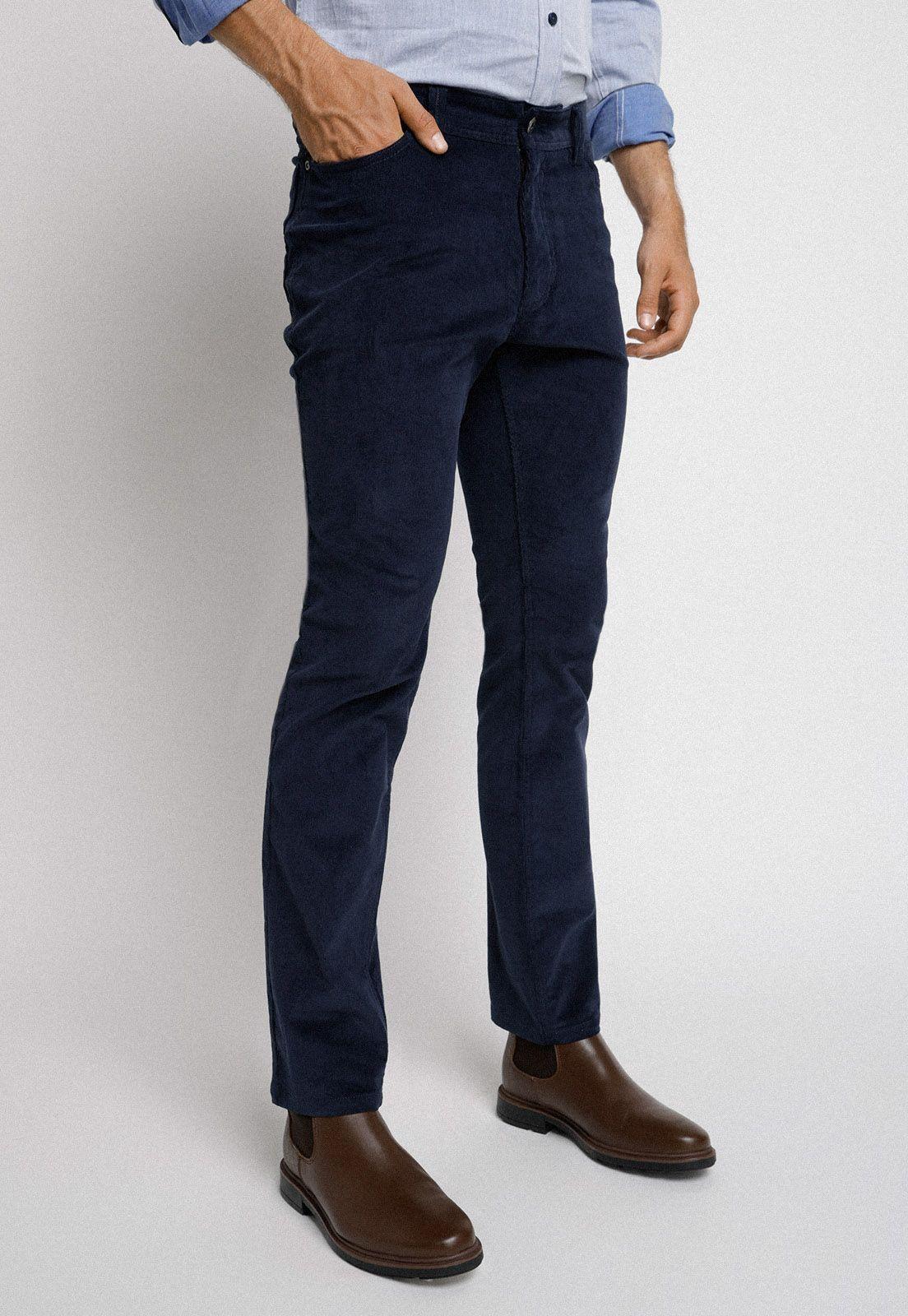 Pantalón cinco bolsillos de cotelé azul marino-0
