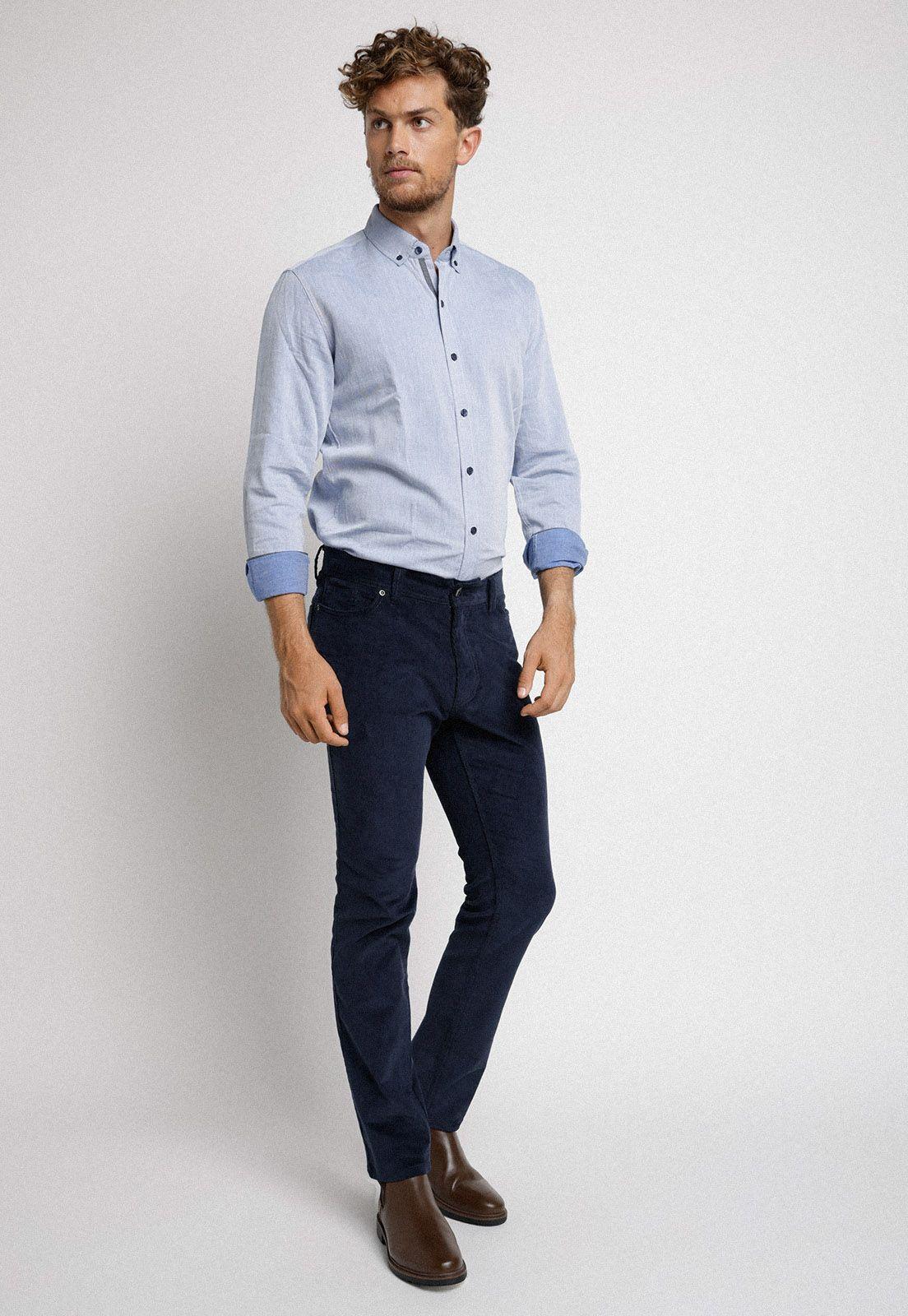 Pantalón cinco bolsillos de cotelé azul marino-3