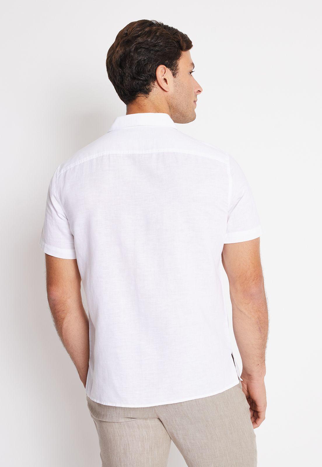 Camisa Hombre Manga Corta Lino Lisa Natural-1