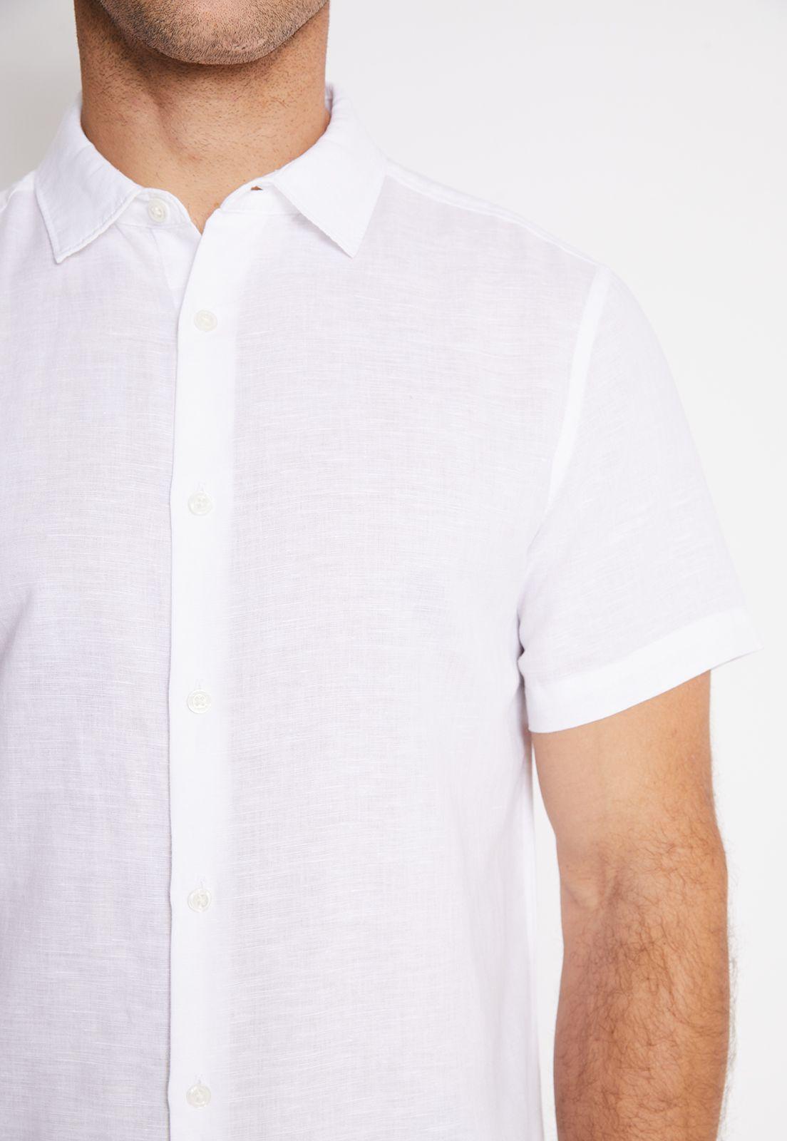 Camisa Hombre Manga Corta Lino Lisa Natural-2