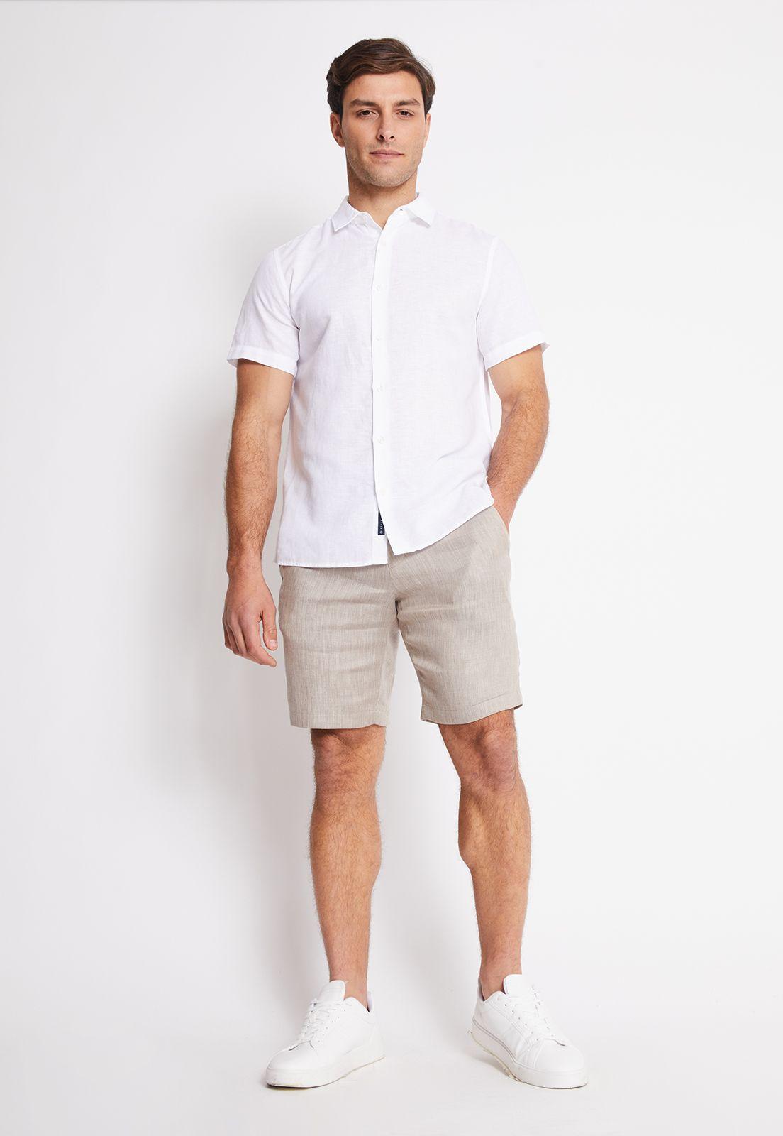 Camisa Hombre Manga Corta Lino Lisa Natural-3