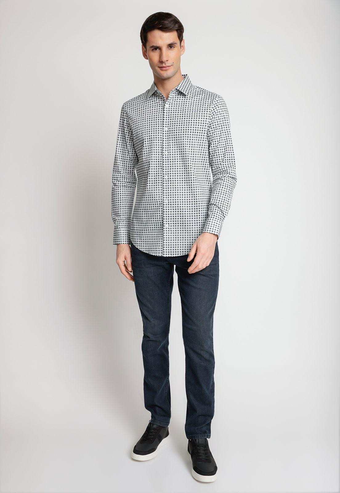 Camisa Hombre Stretch Estampada Blanco-3