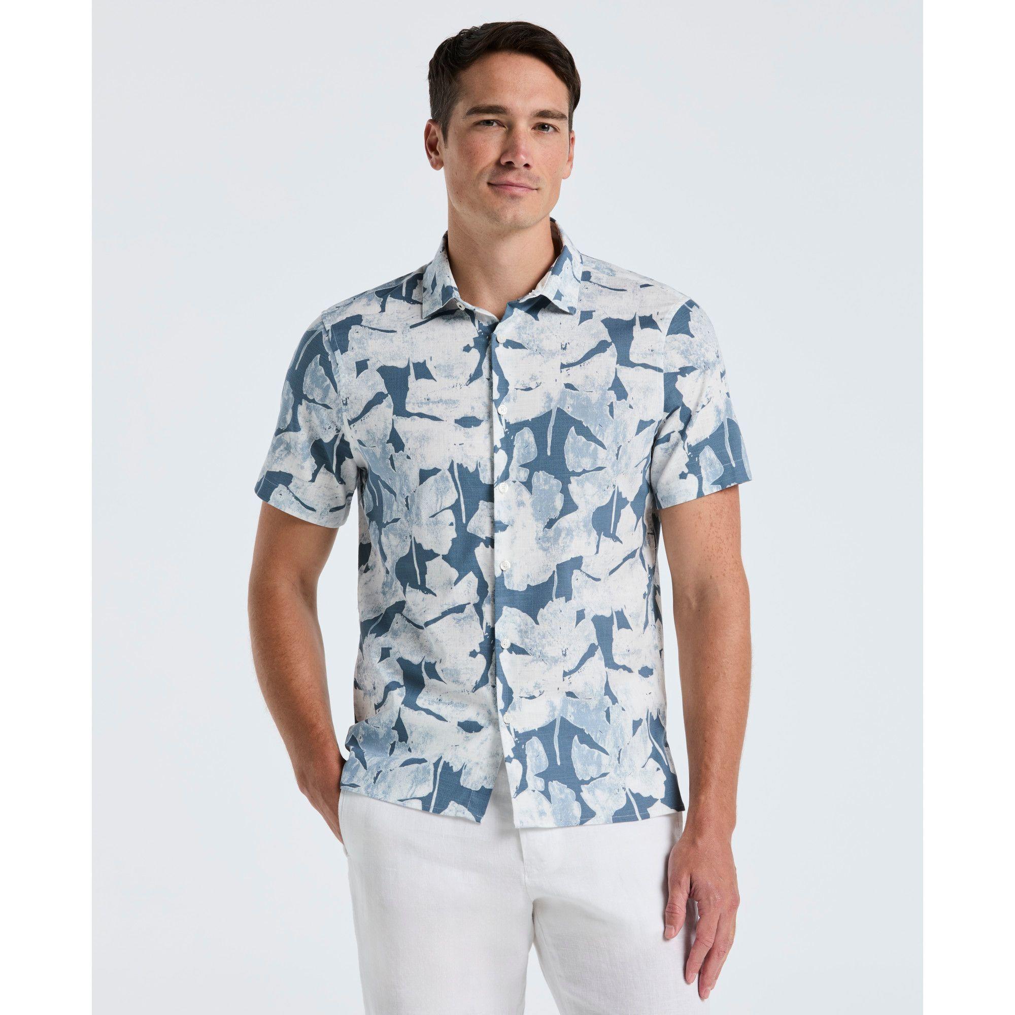 Camisa Hombre Manga Corta Estampada Azul Claro 4KMW7006-0