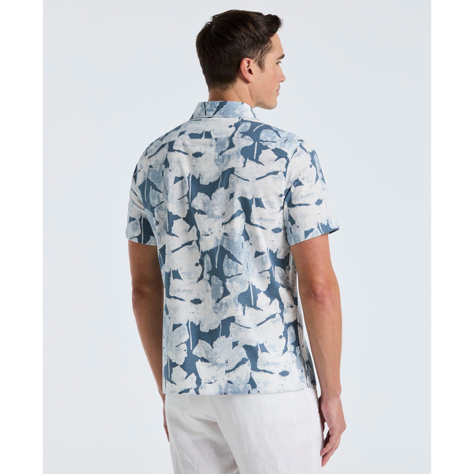 Camisa Hombre Manga Corta Estampada Azul Claro 4KMW7006-1