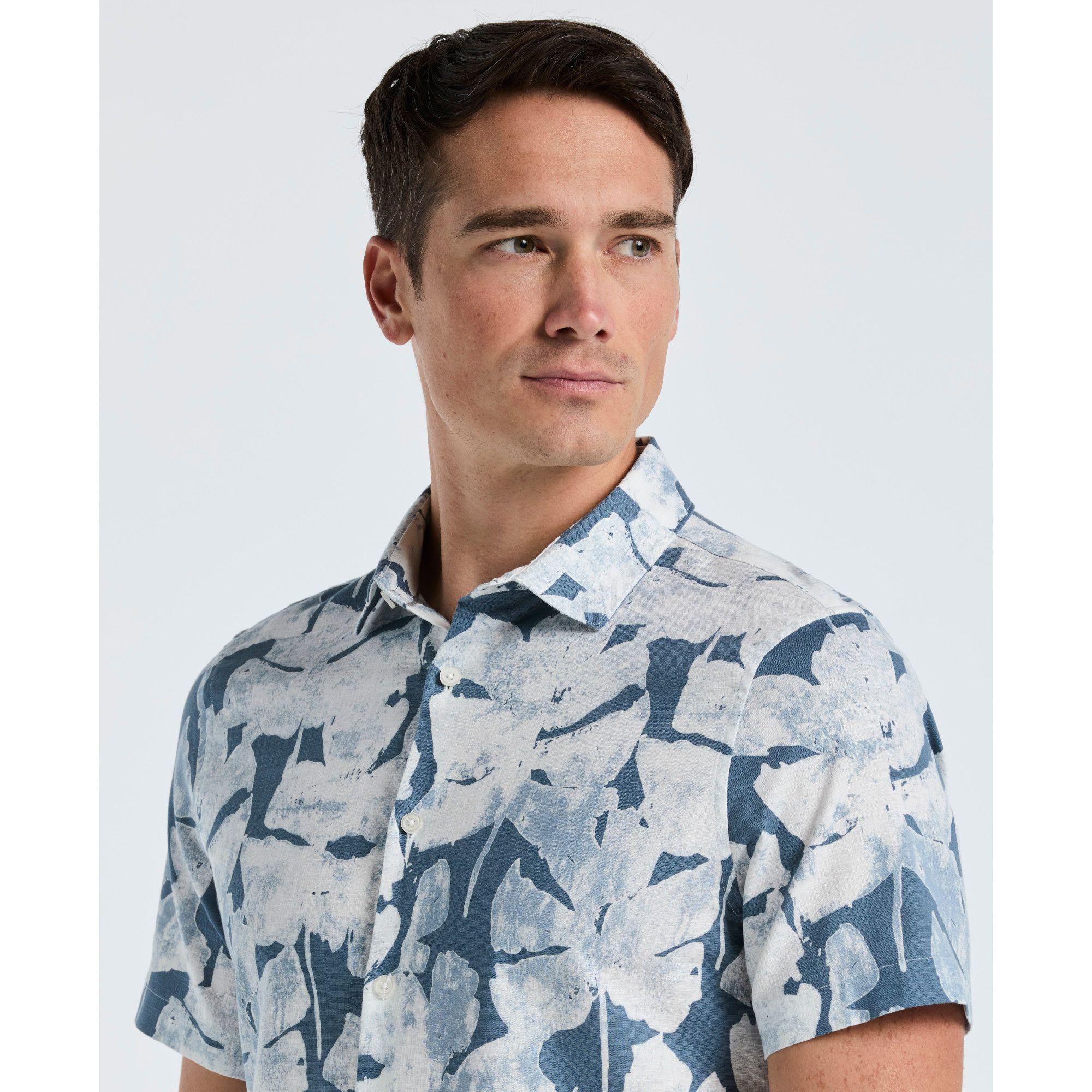 Camisa Hombre Manga Corta Estampada Azul Claro 4KMW7006-2