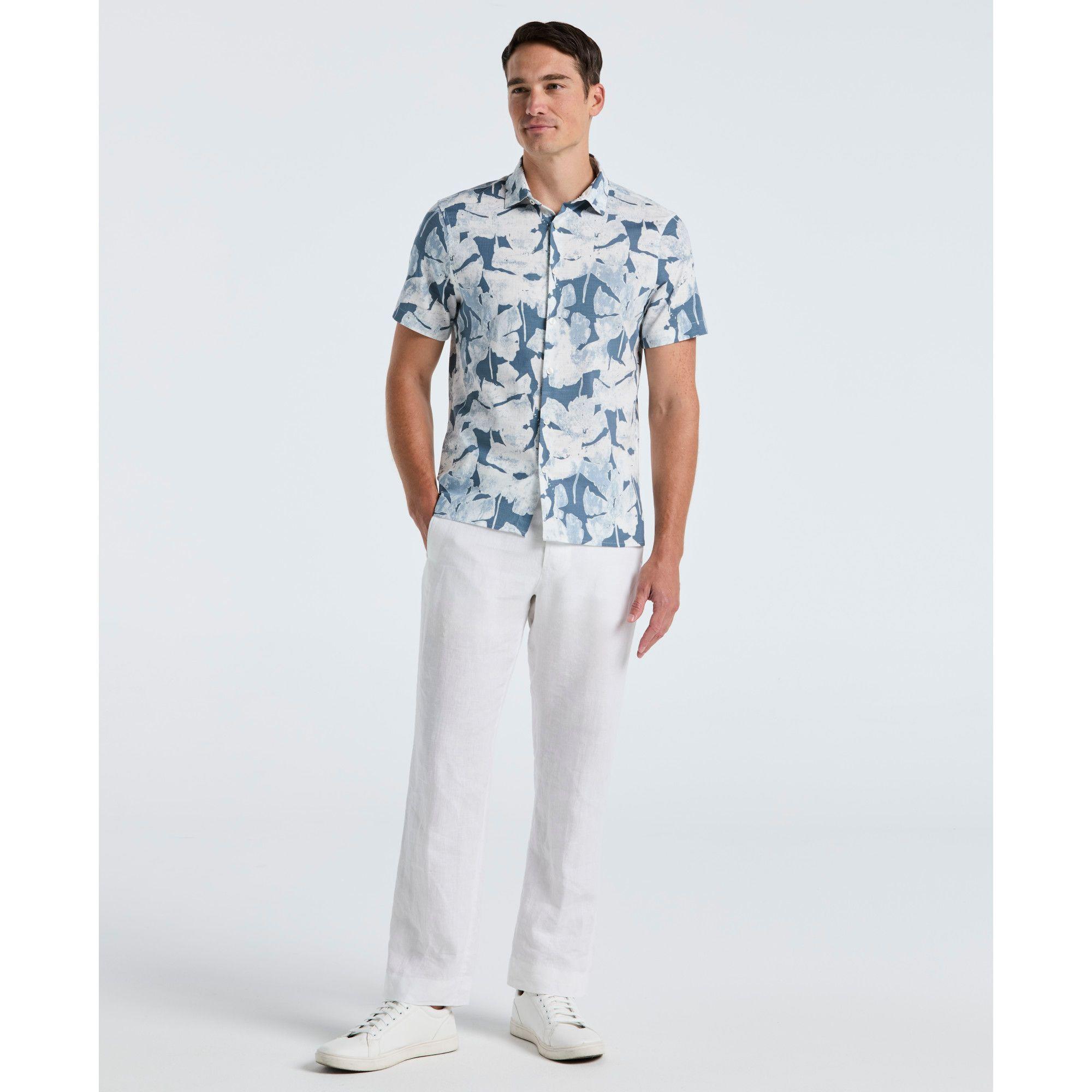 Camisa Hombre Manga Corta Estampada Azul Claro 4KMW7006-3