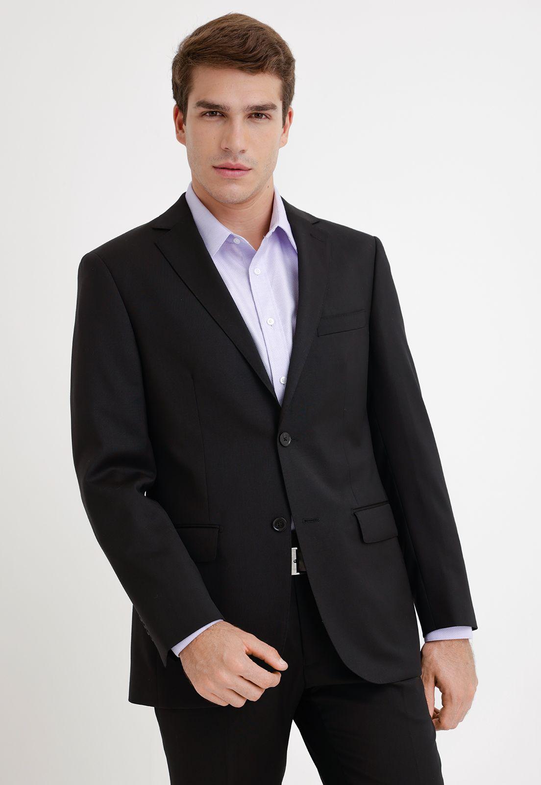 Chaqueta Formal Hombre Lana S100'S Liso Slim Mix&Color Negro-0