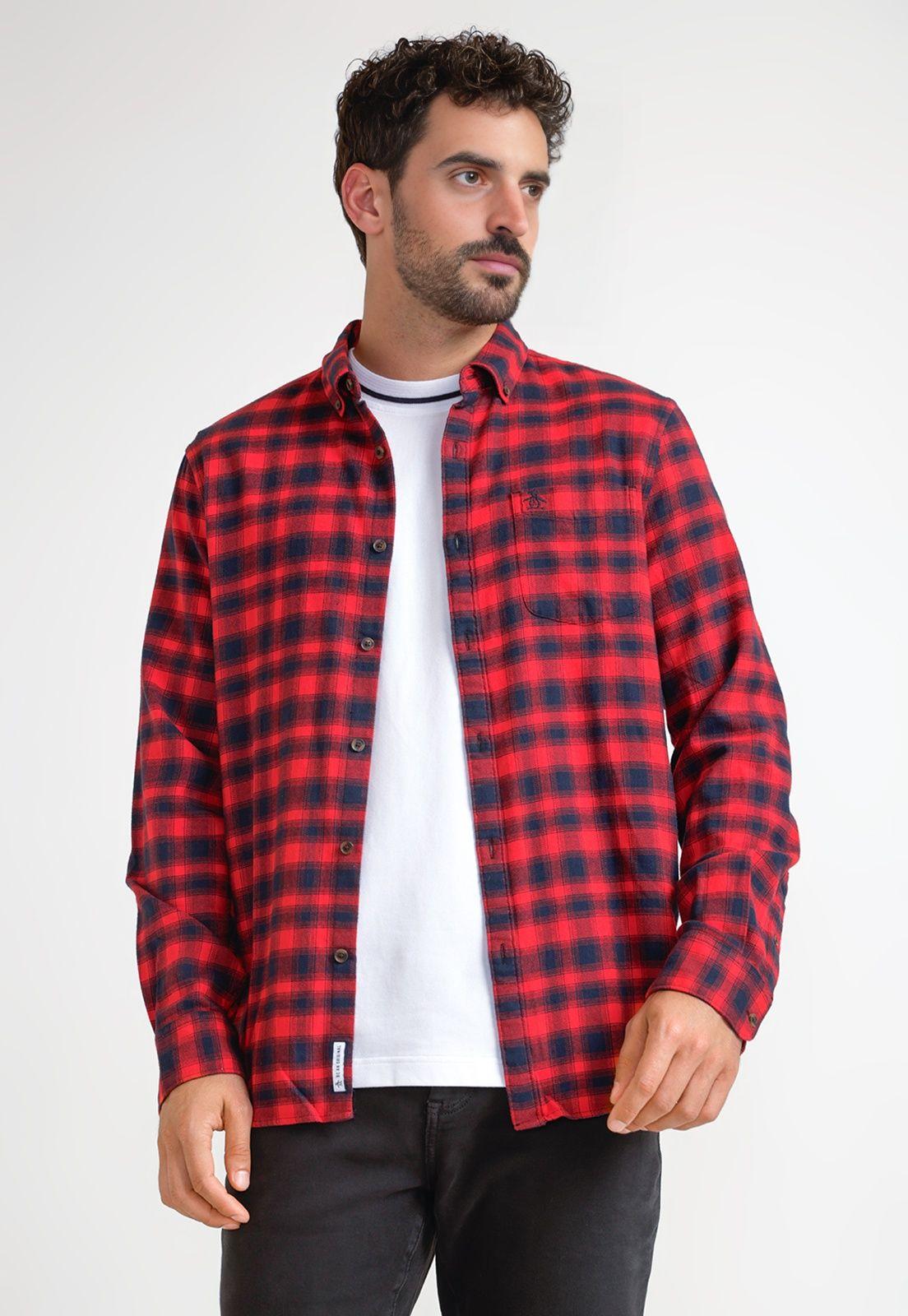 Camisa Hombre A Cuadros De Franela Rojo-0