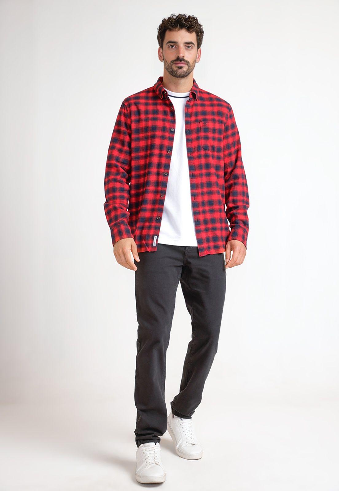 Camisa Hombre A Cuadros De Franela Rojo-3