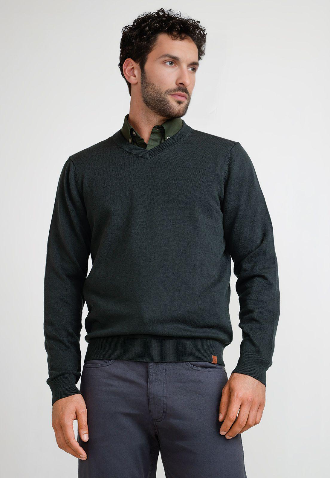 Sweater Hombre Cuello V Parrot Verde-0