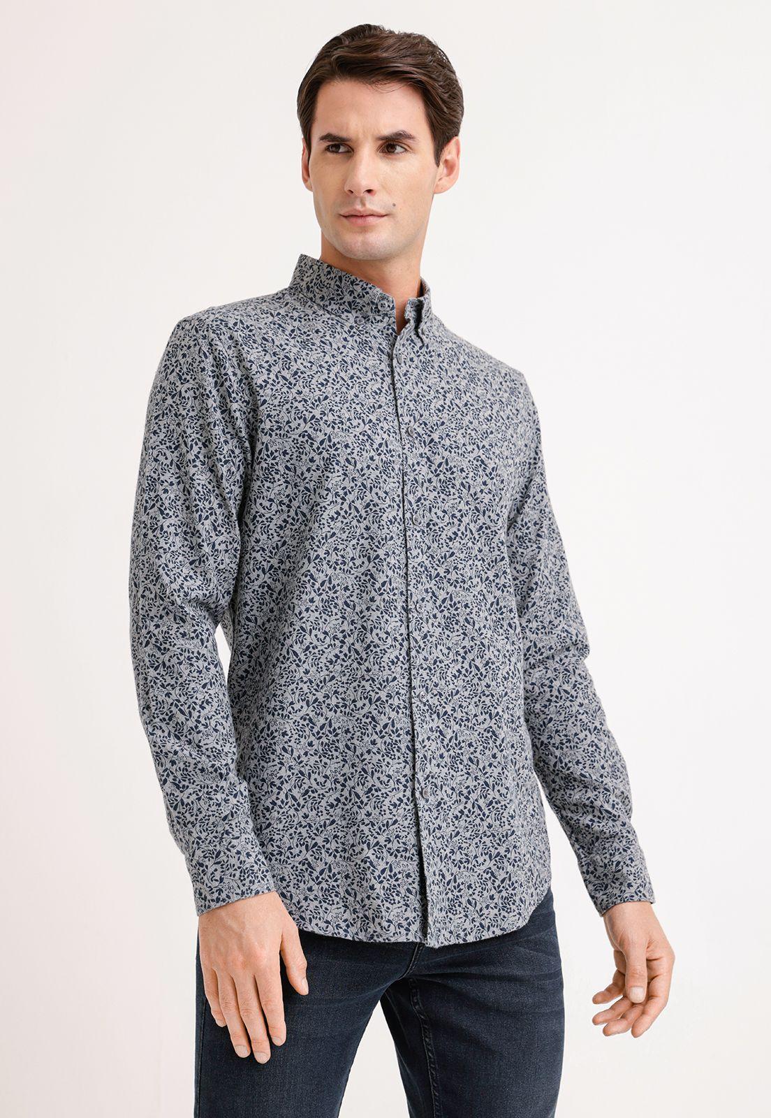 Camisa Hombre Manga Larga Franela Estampada Gris-0