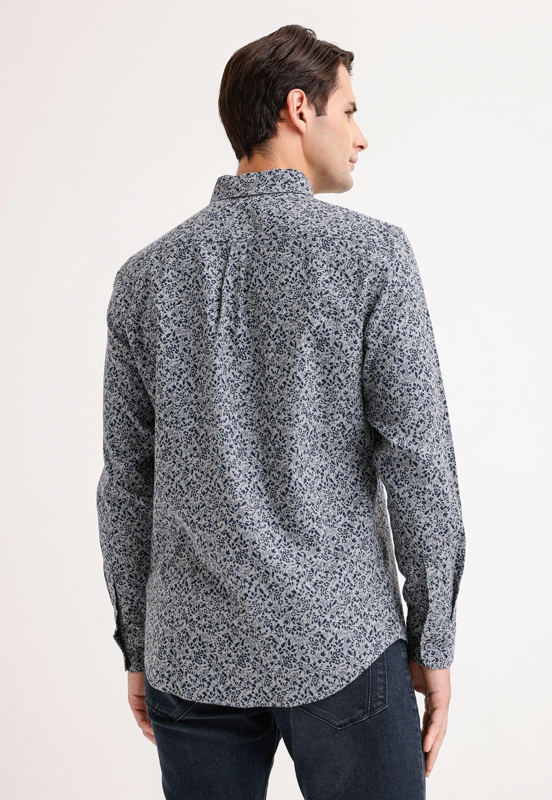 Camisa Hombre Manga Larga Franela Estampada Gris-1