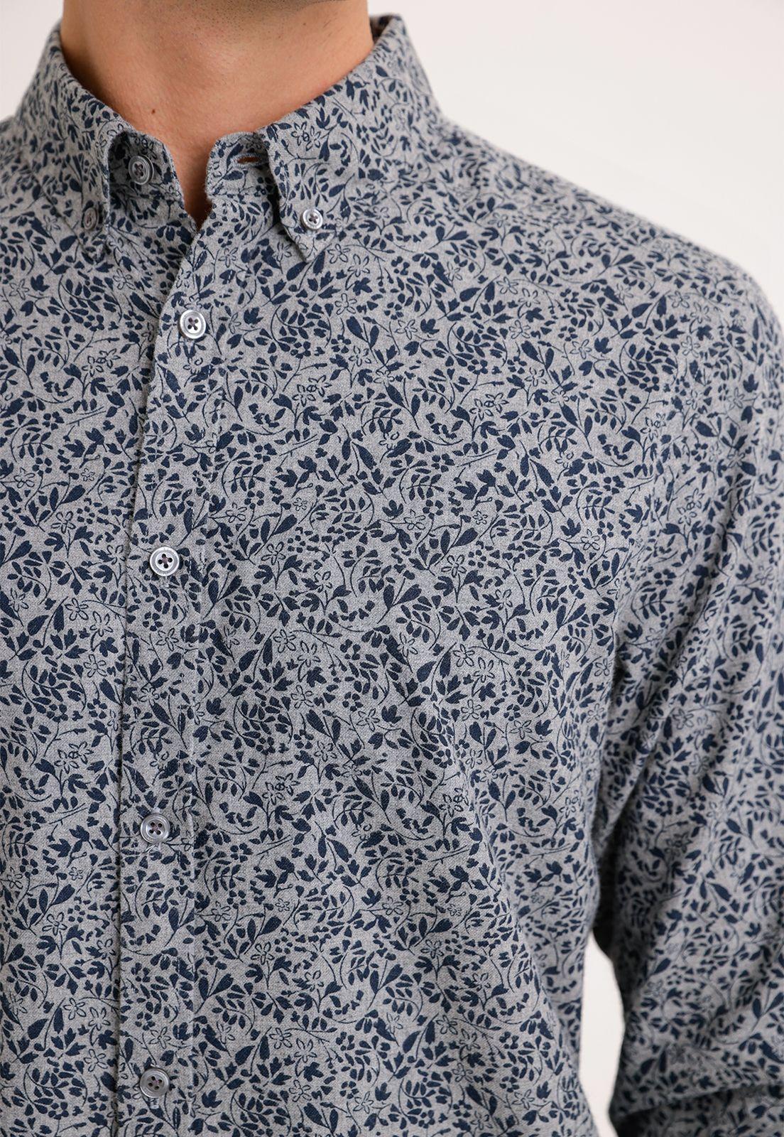 Camisa Hombre Manga Larga Franela Estampada Gris-2