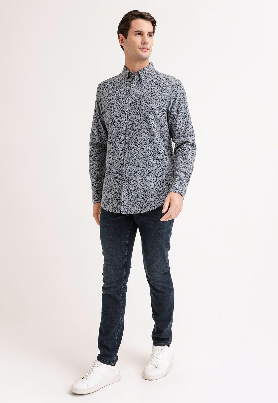 Camisa Hombre Manga Larga Franela Estampada Gris-3