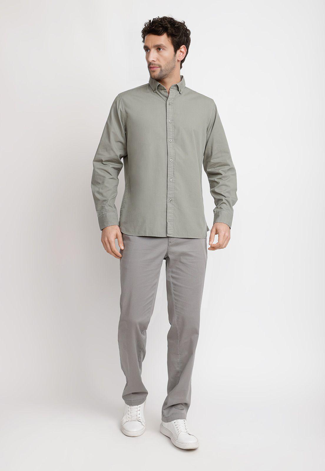 Camisa Lisa Algodón Basilio Verde-3