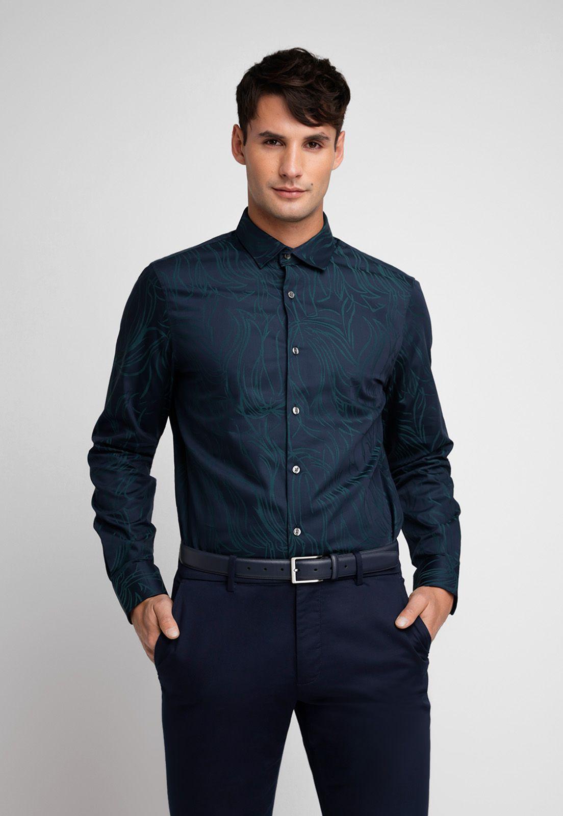 Camisa Hombre Manga Larga Algodón Navy-0