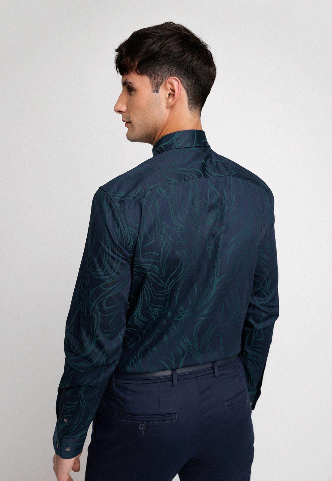 Camisa Hombre Manga Larga Algodón Navy-1