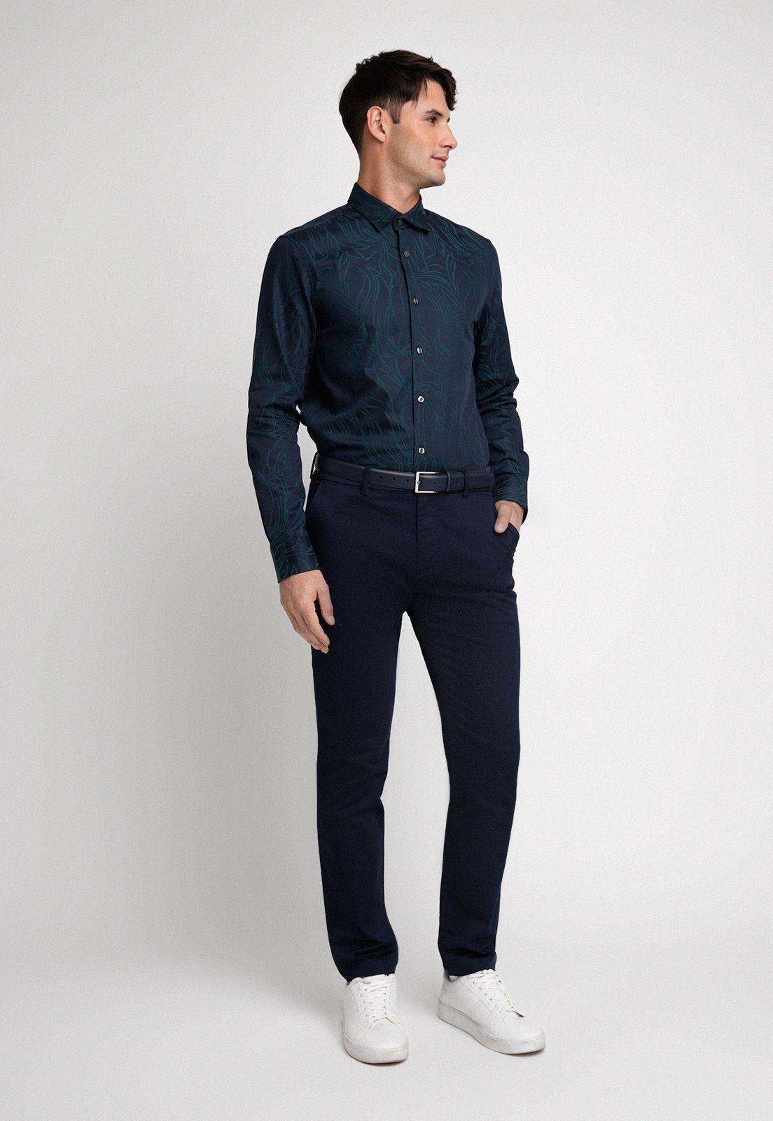 Camisa Hombre Manga Larga Algodón Navy-3
