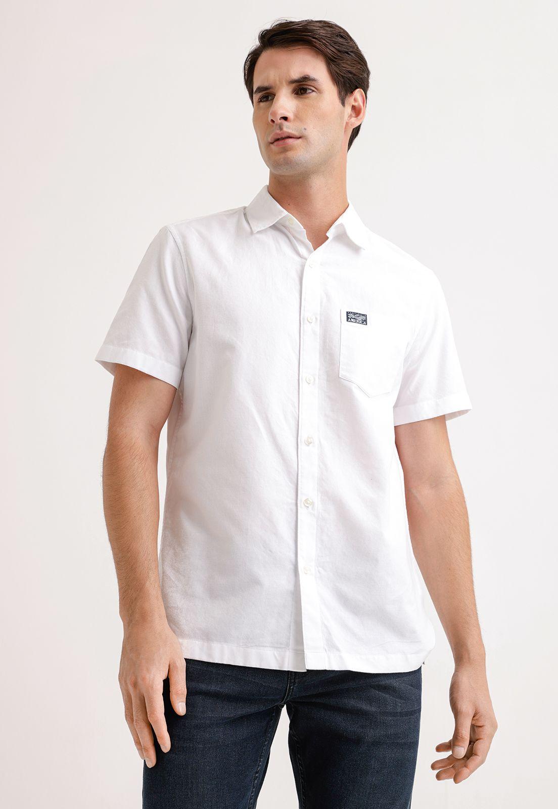 Camisa Hombre Manga Corta Oxford Blanco-0