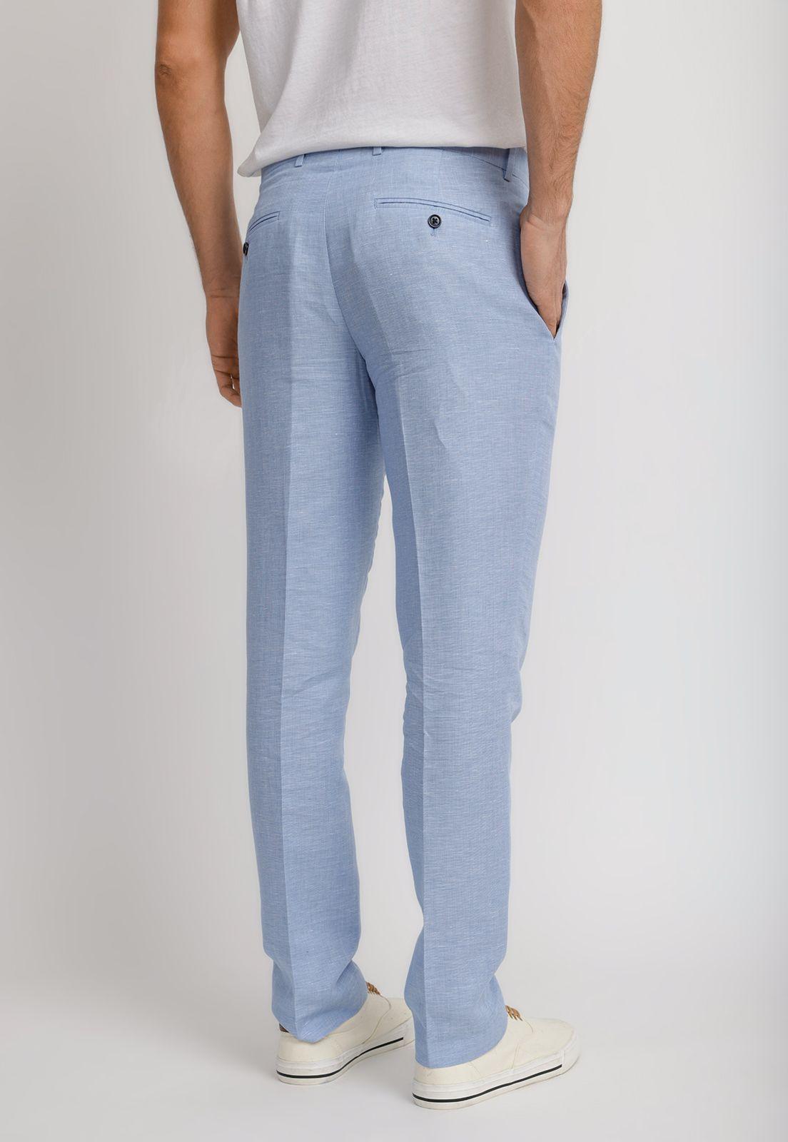 Pantalón Formal Hombre Lino Celeste-1